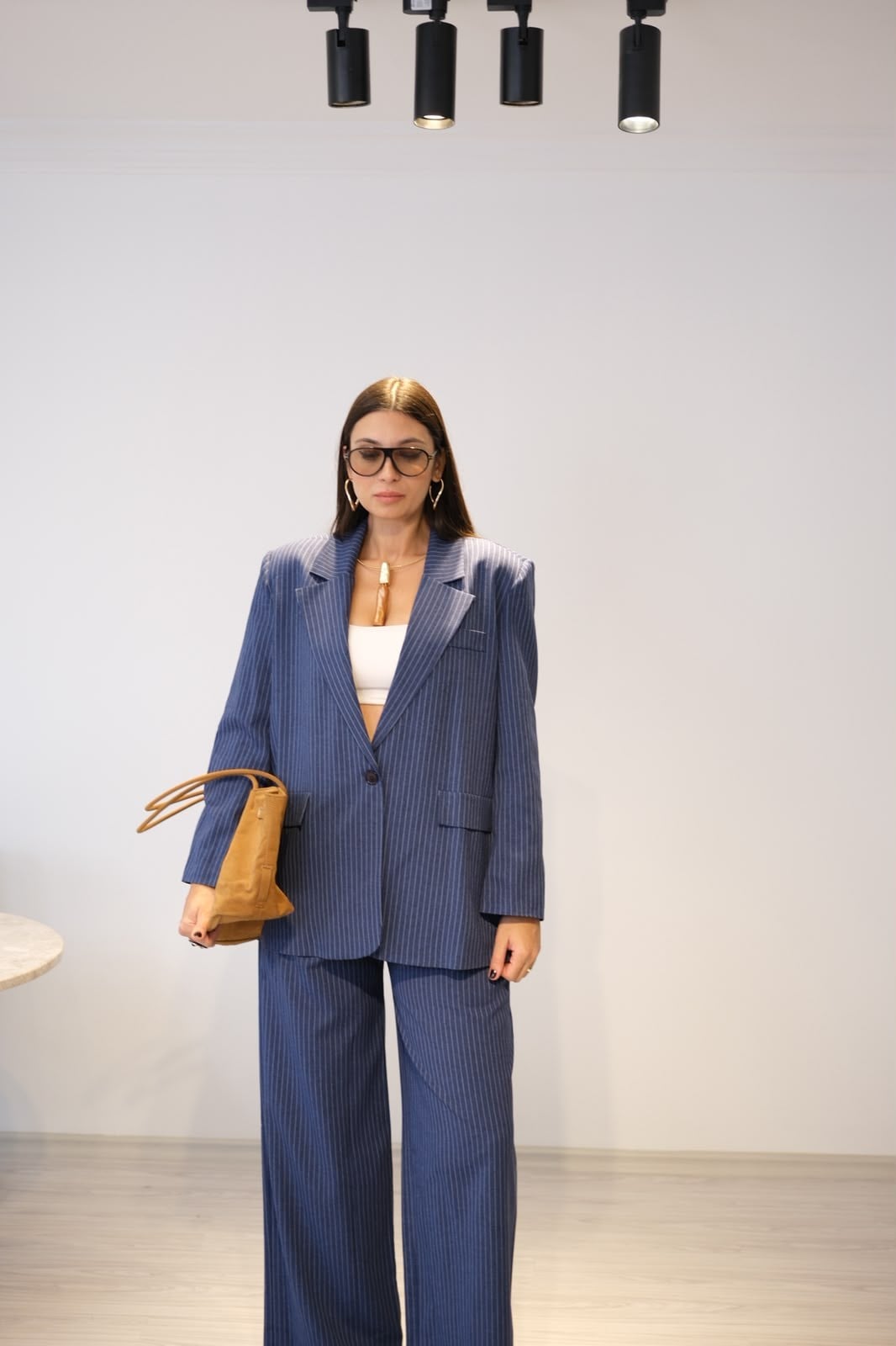 LENİ ÇİZGİLİ MAVİ BLAZER TAKIM
