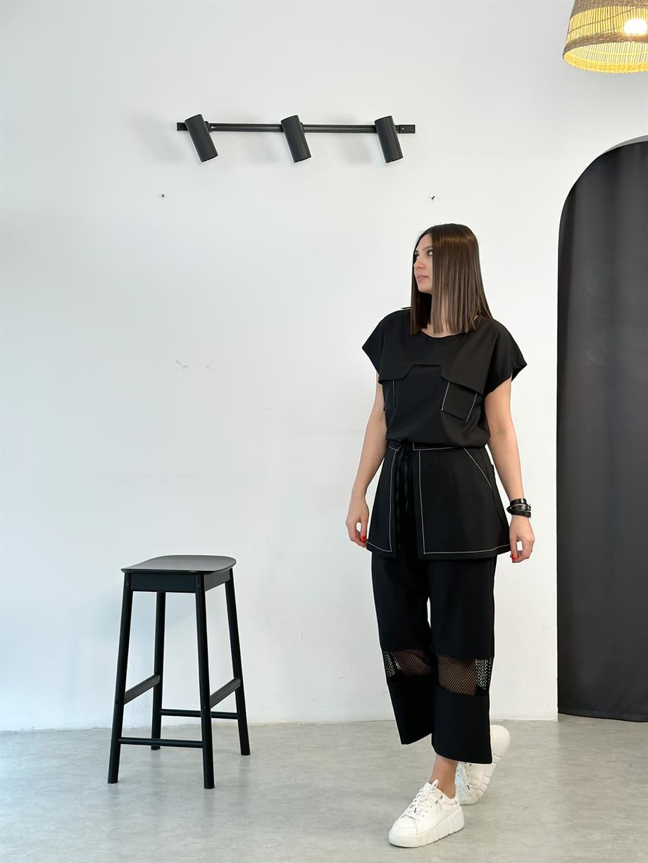 LİBAR ETEKLİ SİYAH PANTOLON