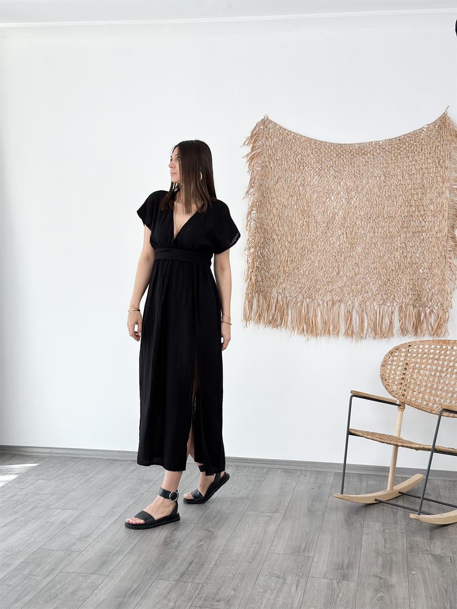 LOCO SİYAH MÜSLİN ELBİSE