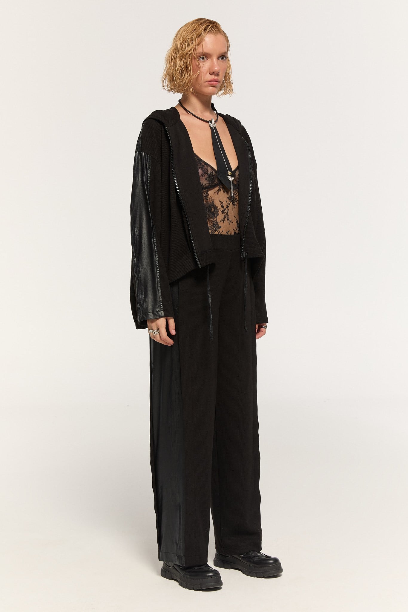 LOFT MUSE TRİKO DETAYLI SİYAH PANTOLON