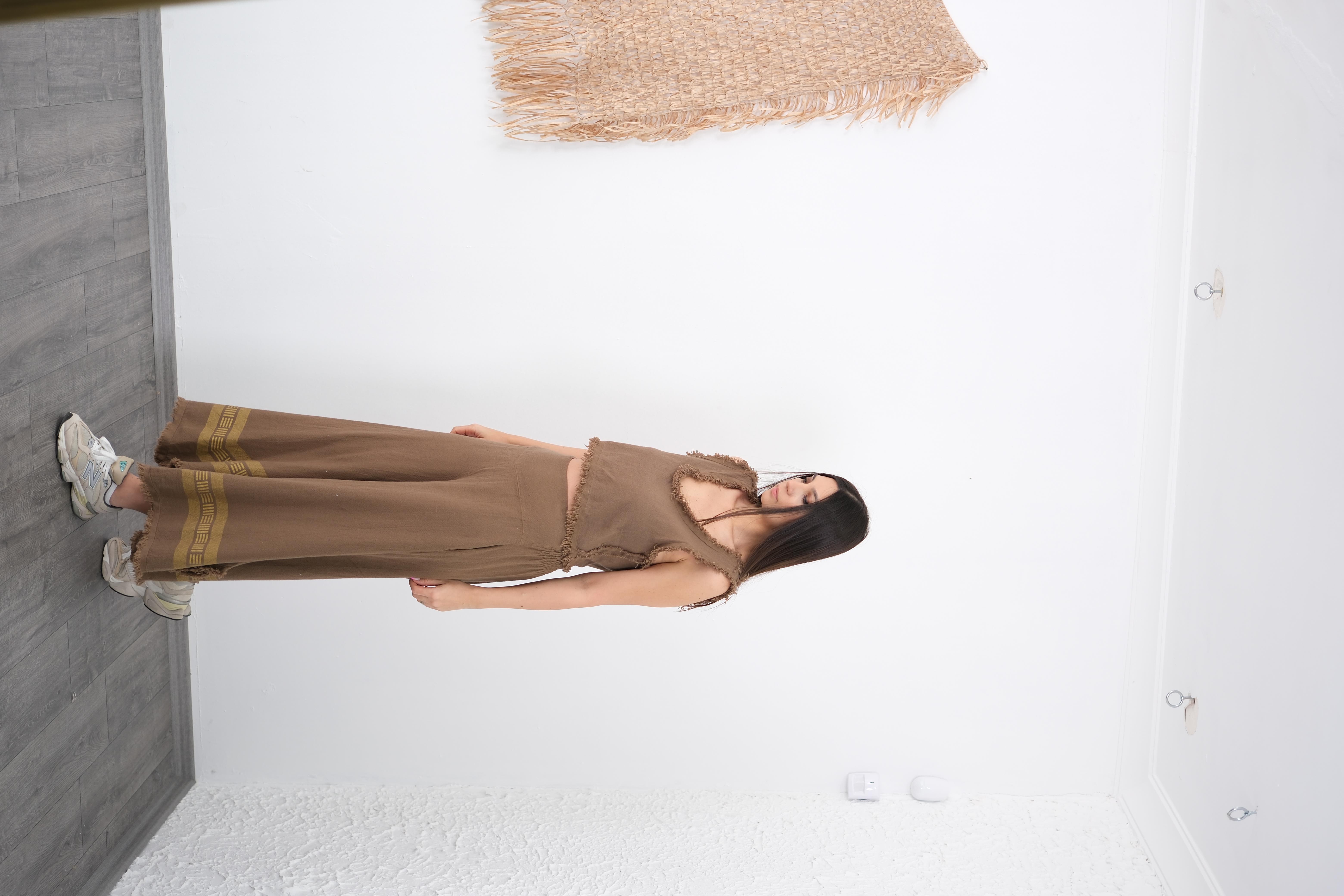 LONDON BASKILI KAHVE PANTOLON