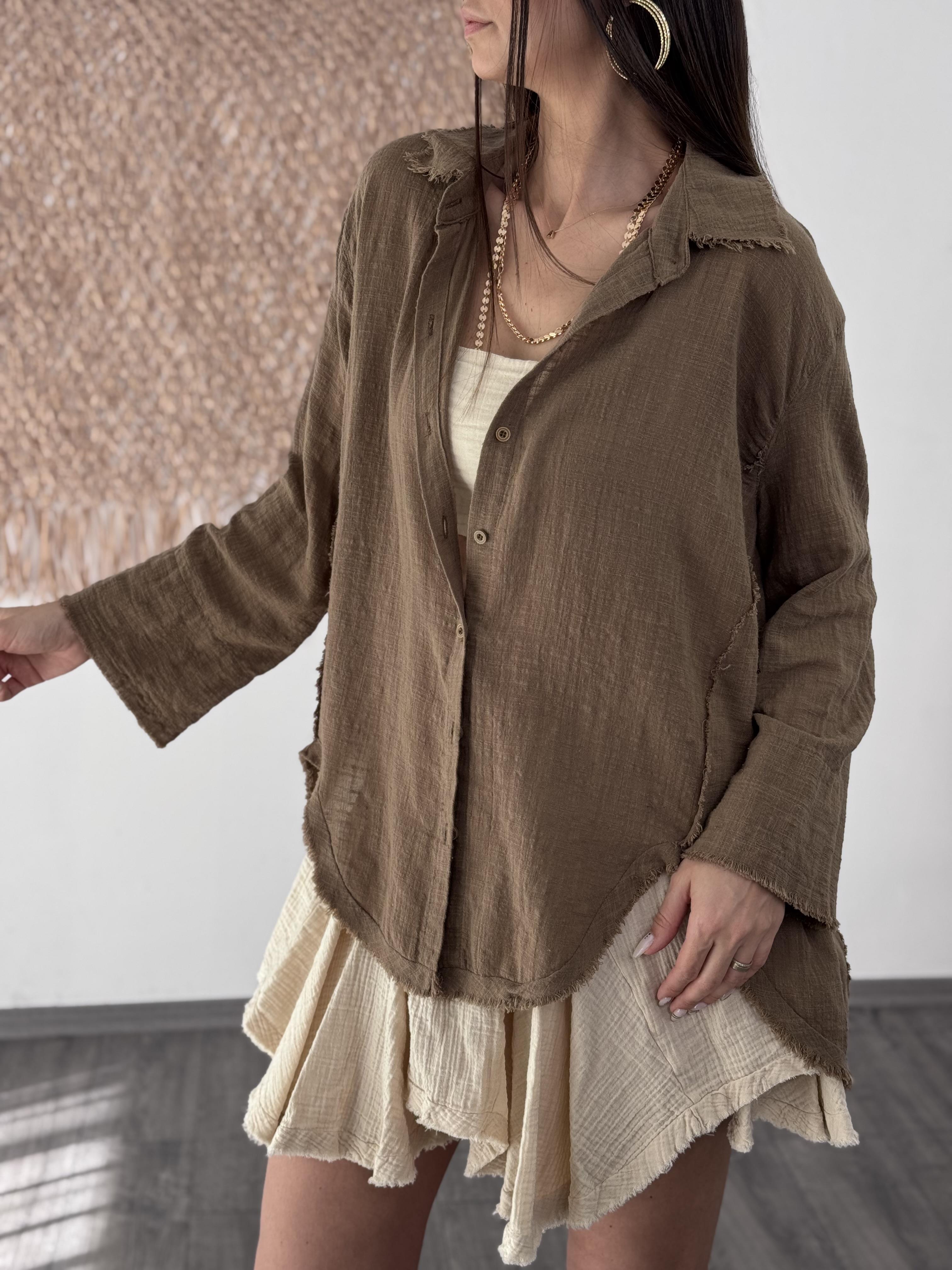 LORNA KAHVE TASARIM PÜSKÜL GÖMLEK