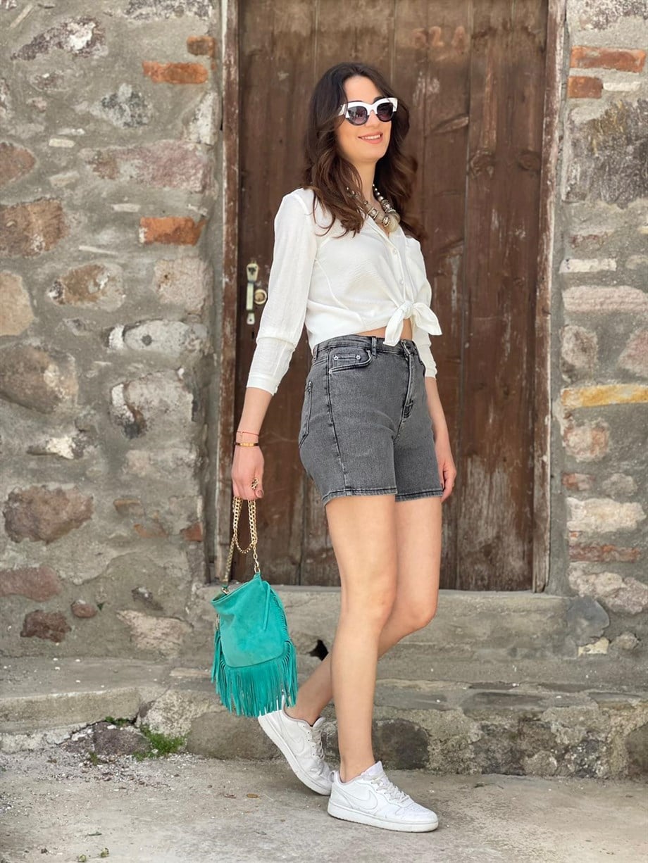 LOVETO ANTRASİT JEAN ŞORT