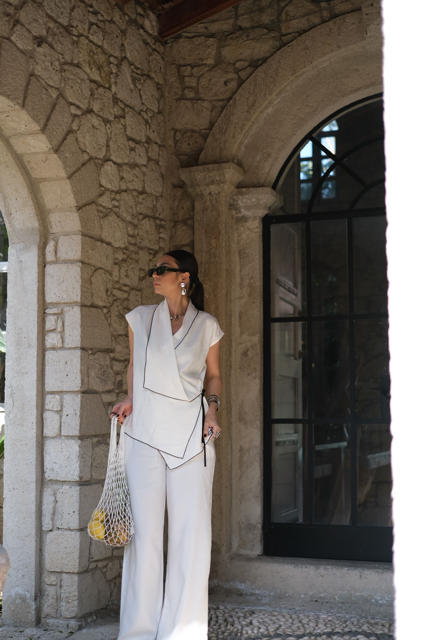 LUNE BLOOM PALAZZO BEYAZ PANTOLON