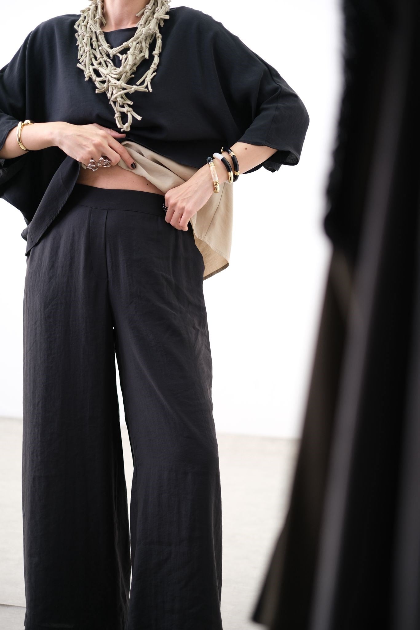 LUNE BLOOM PALAZZO SİYAH PANTOLON