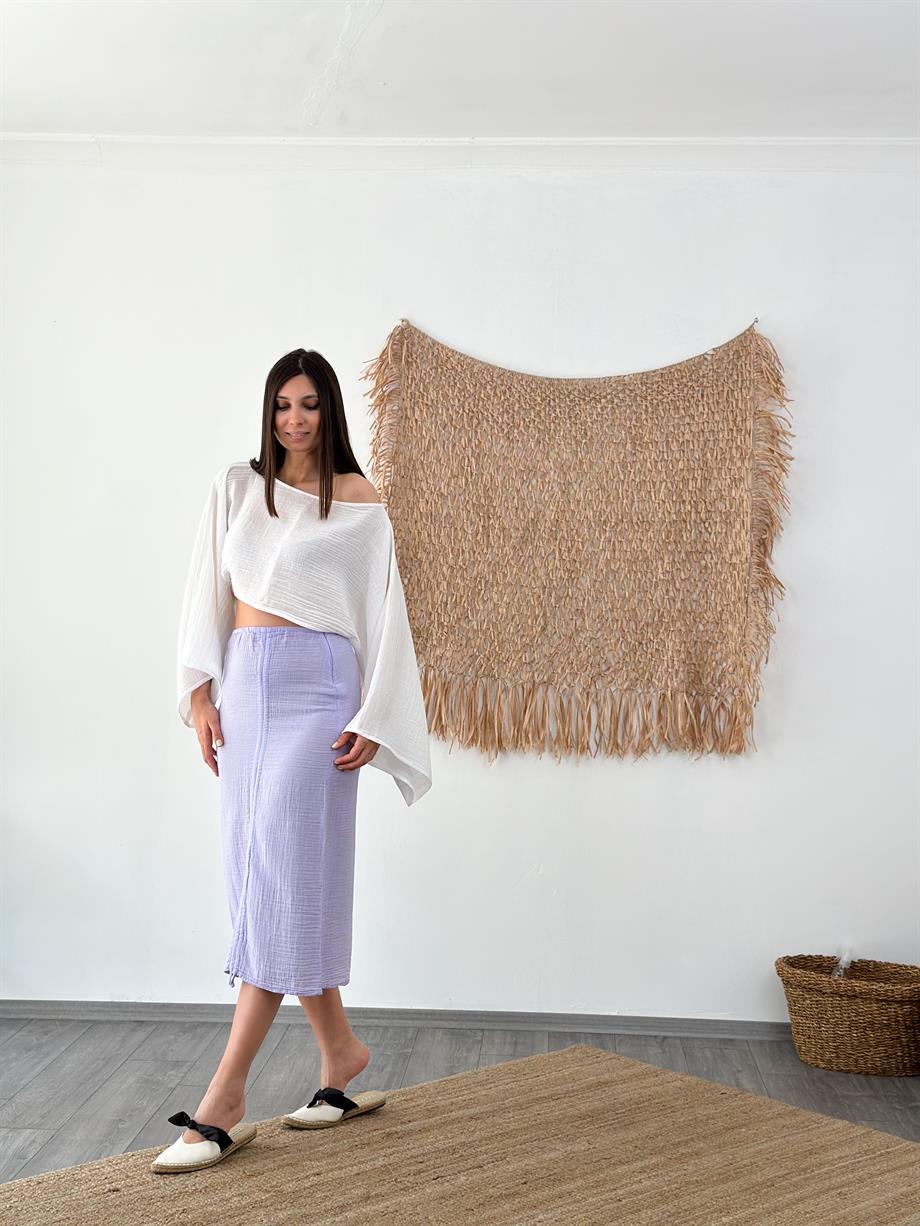 LYON MÜSLİN LİLA BÜZGÜLÜ ETEK