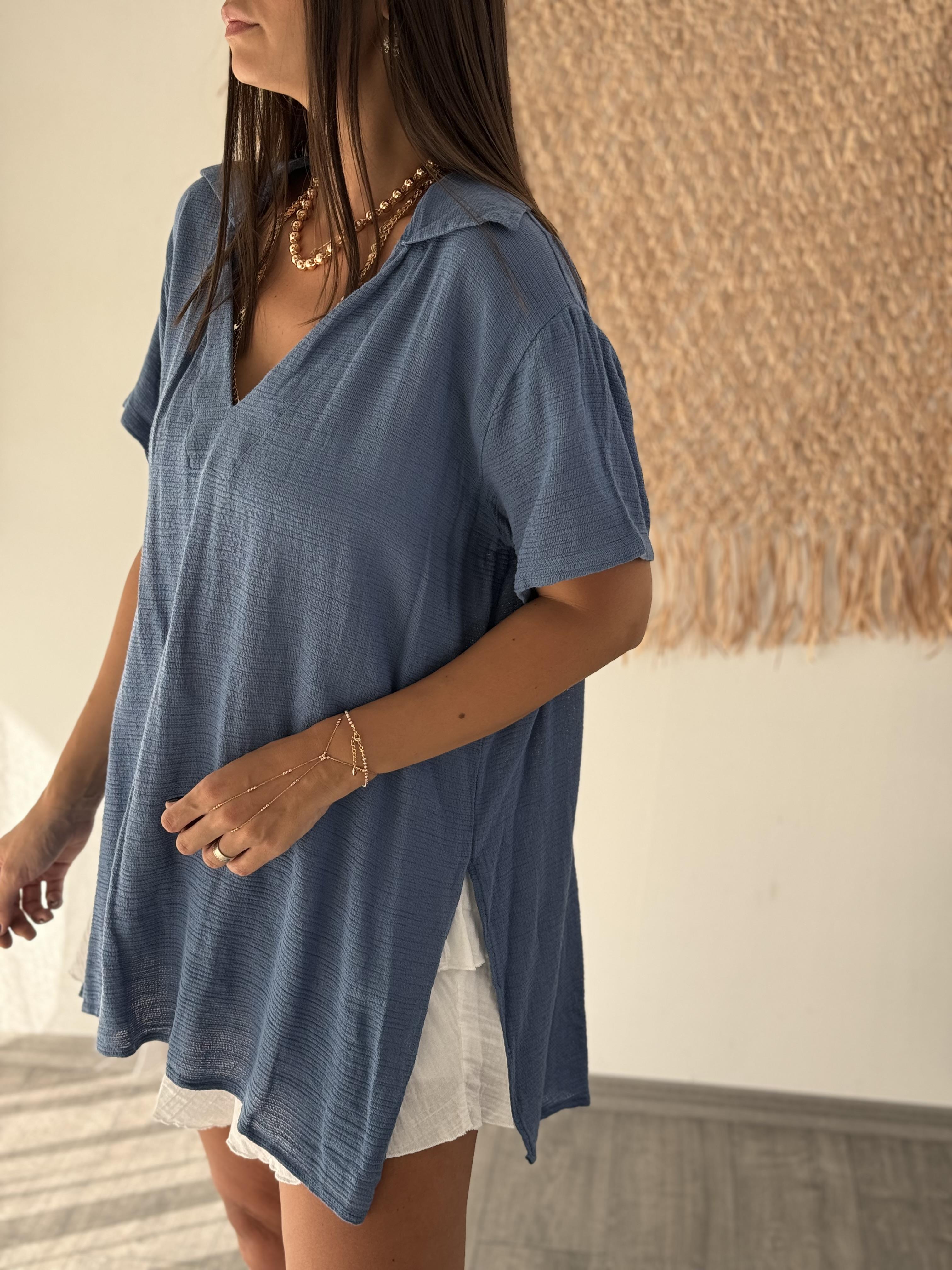 MAKHTAR İNDİGO NATURAL BLUZ