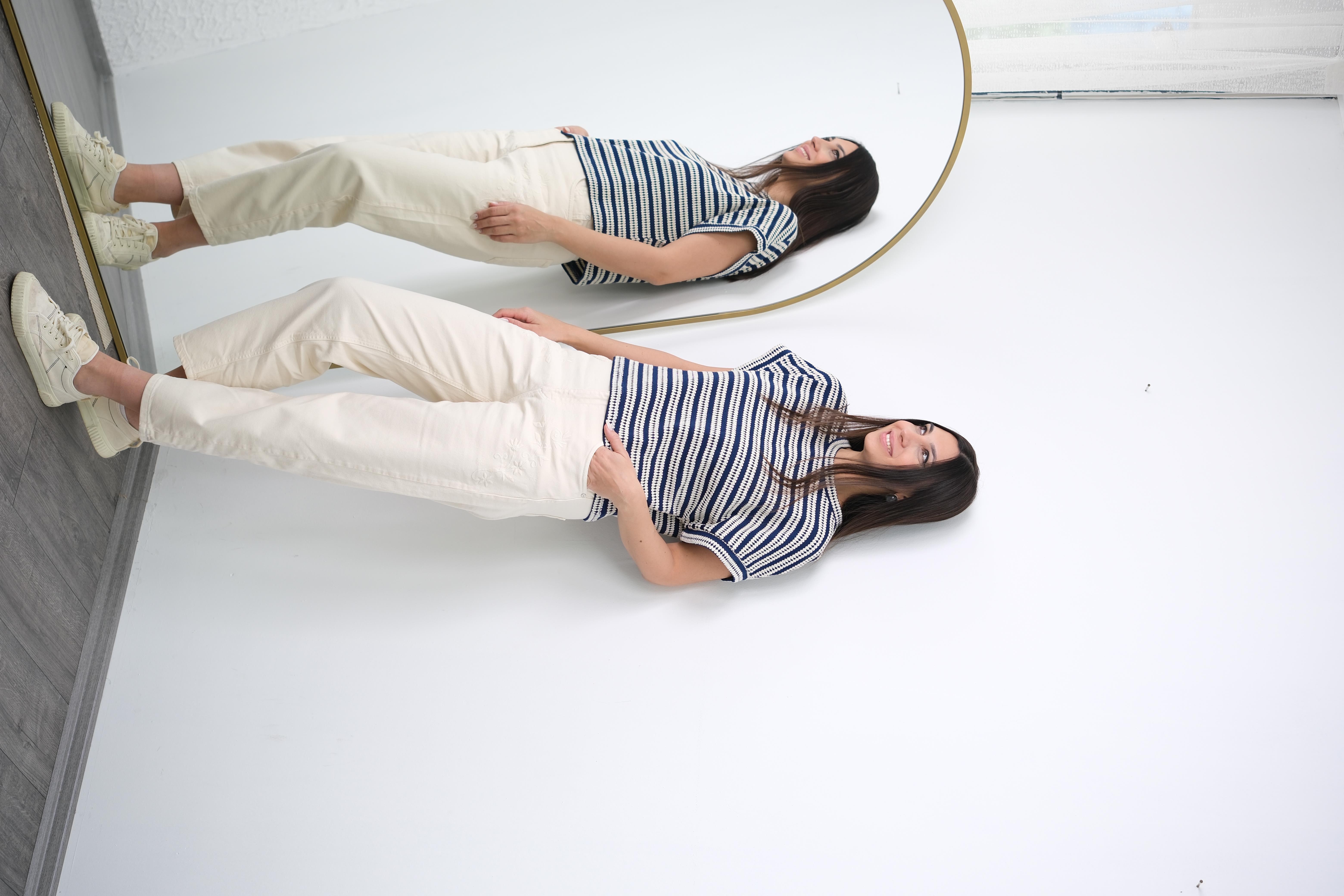 MARİN LACİVERT ÇİZGİLİ BLUZ