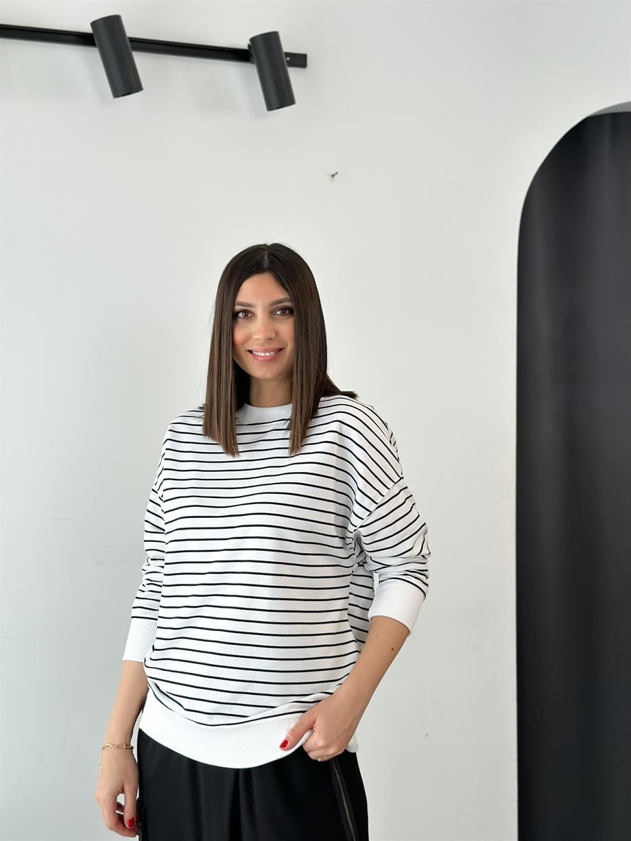 MARİTA ÇİZGİLİ BEYAZ SWEATSHIRT