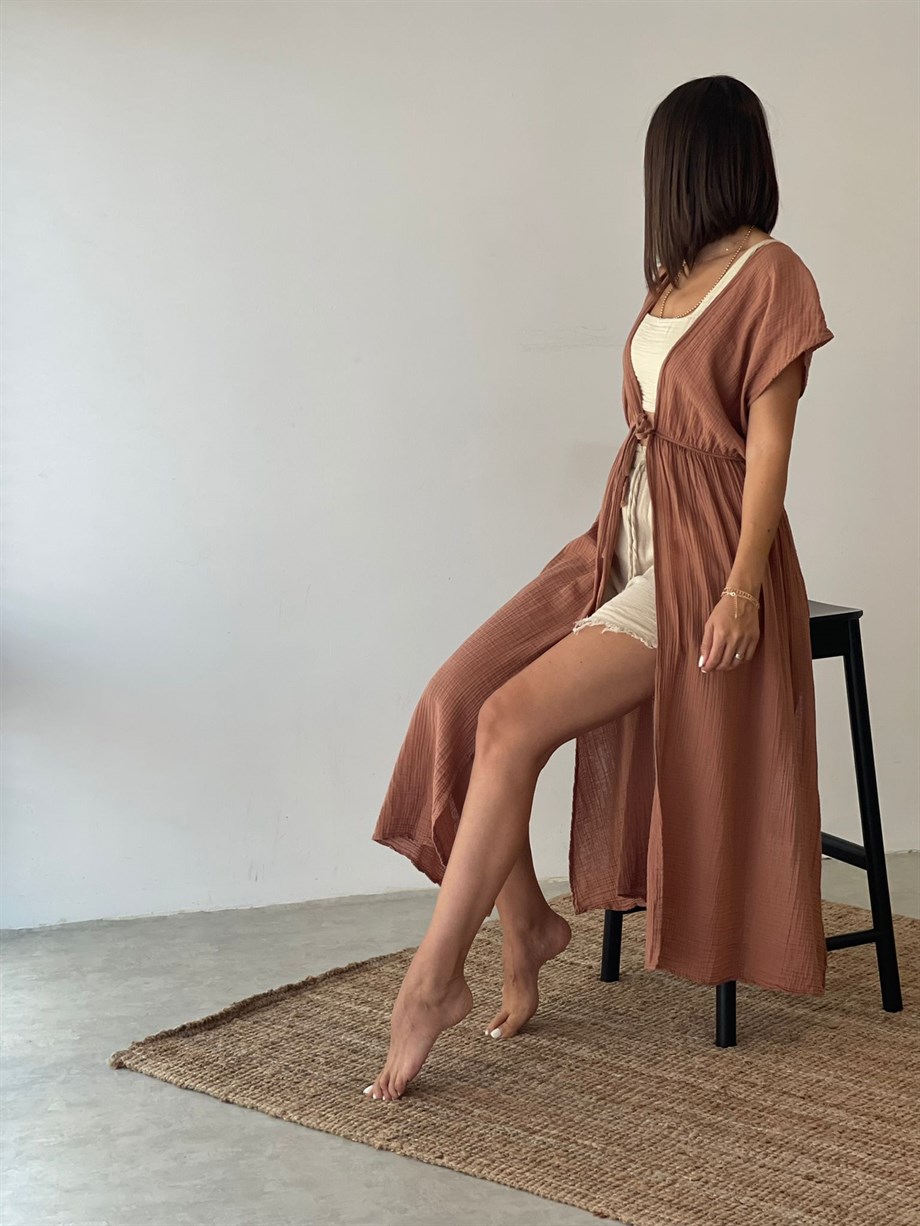 MARTİNA MOCHA KETEN ELBİSE