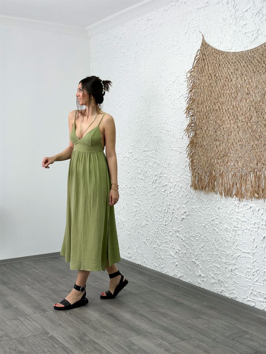 MEİS SAGE GREEN MÜSLİN ELBİSE