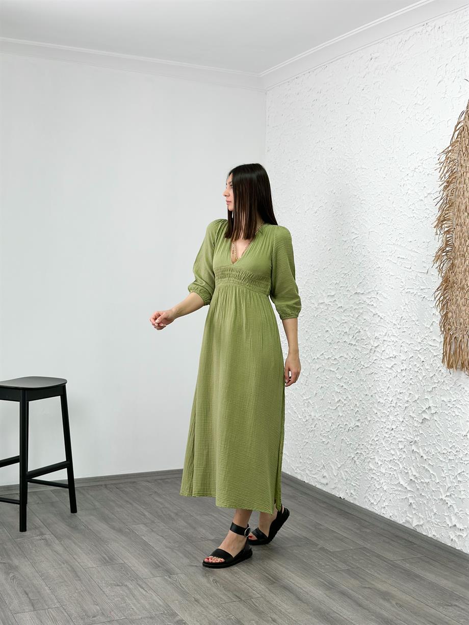 MELİS SAGE GREEN MÜSLİN ELBİSE