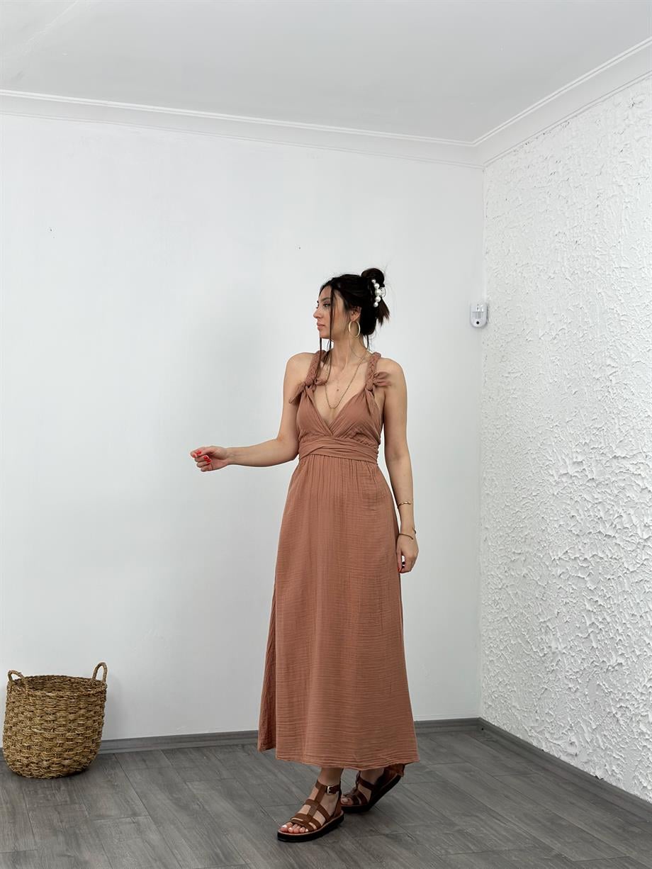 MİHRE MOCHA MÜSLİN ELBİSE