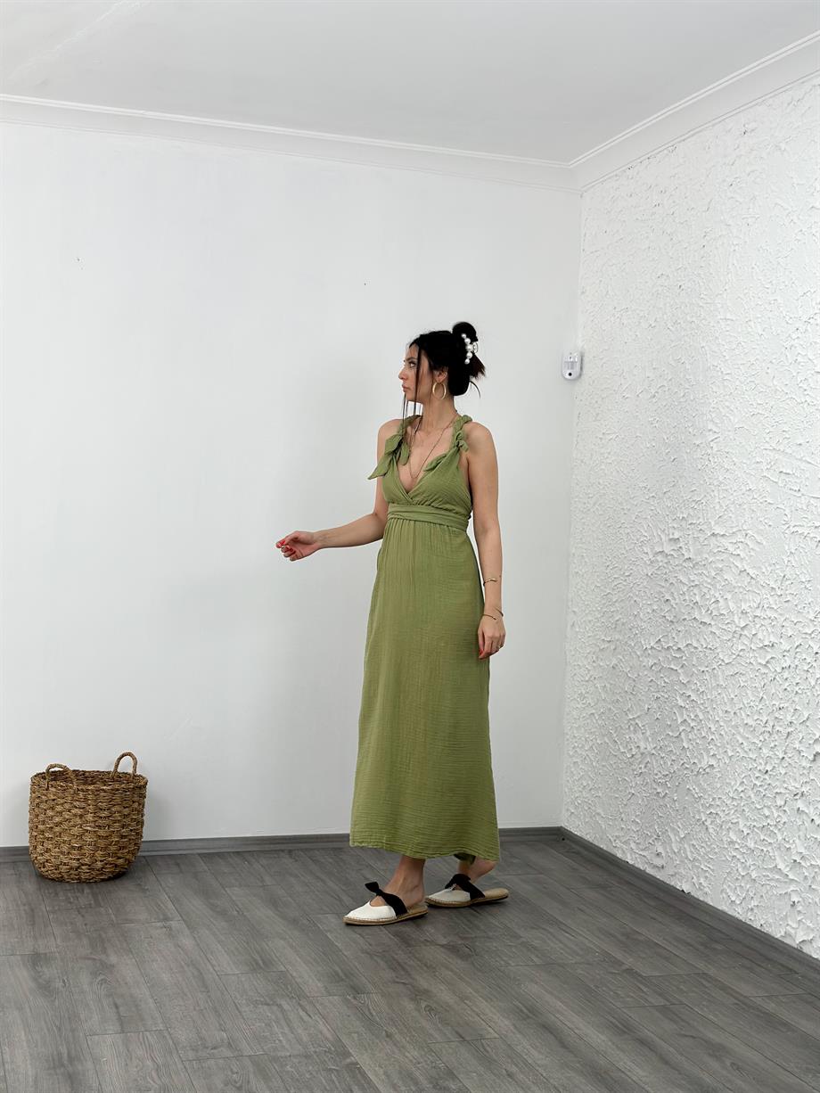 MİHRE SAGE GREEN MÜSLİN ELBİSE