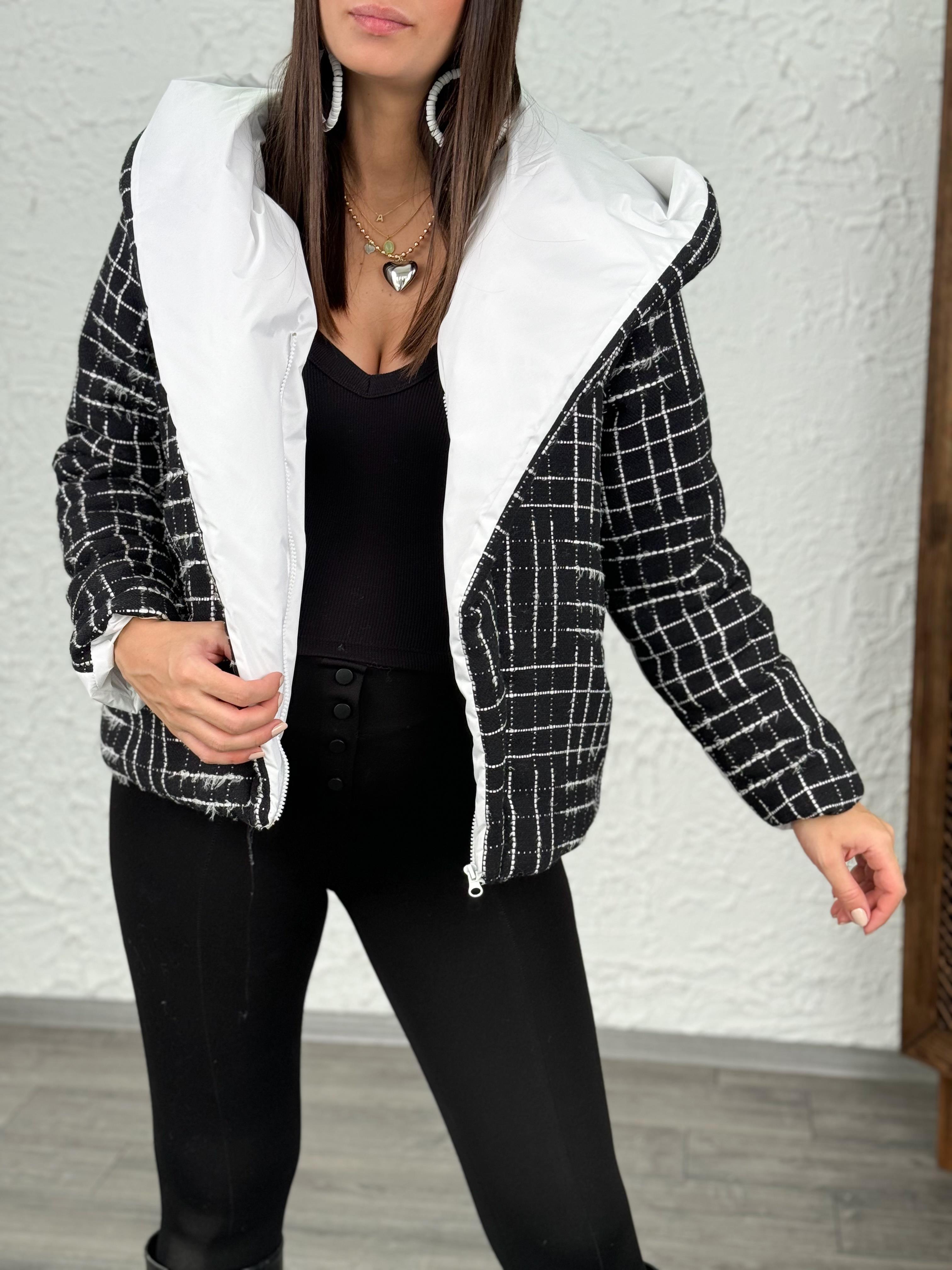 MOLLAS SİYAH DESENLİ PUFF MONT