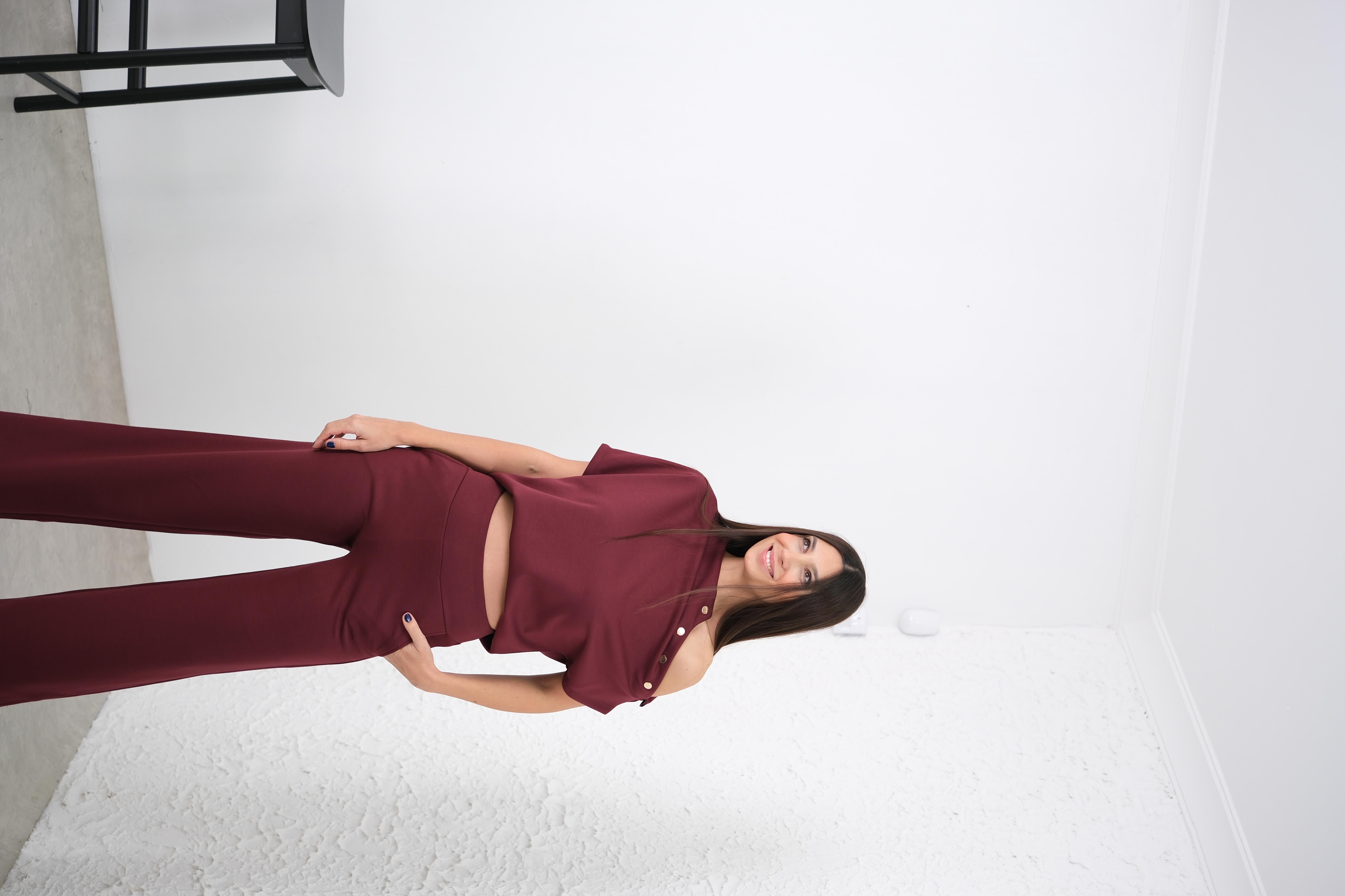 MON ALE YAKA ÇITÇITLI BORDO BLUZ