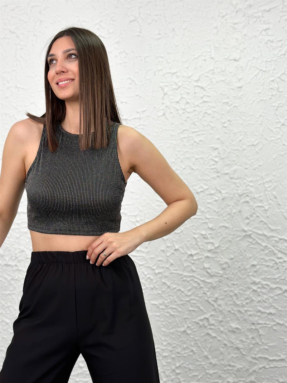 MONKİ SİYAH SİMLİ CROP