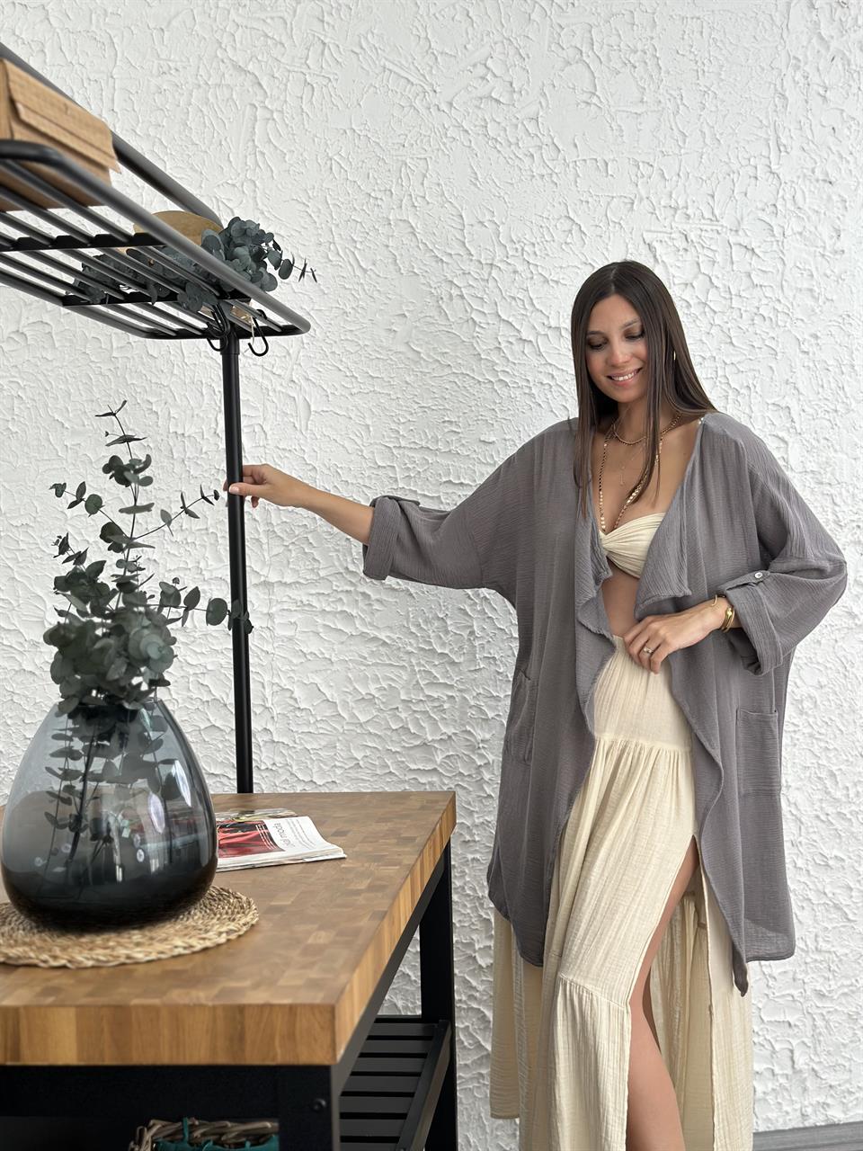 NATURAL ANTRASİT KAFTAN