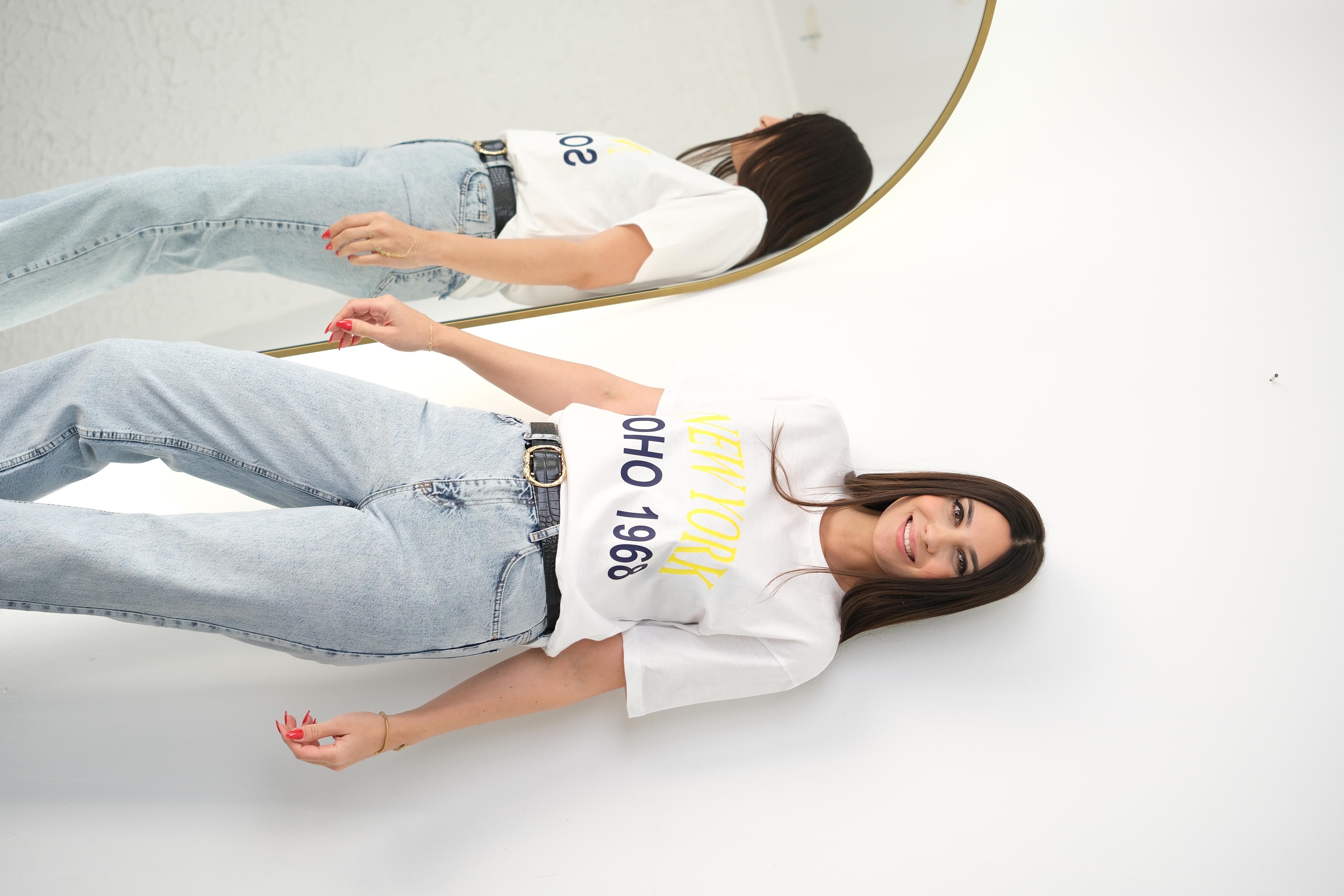 NEWYORK BEYAZ BASKILI TİŞÖRT