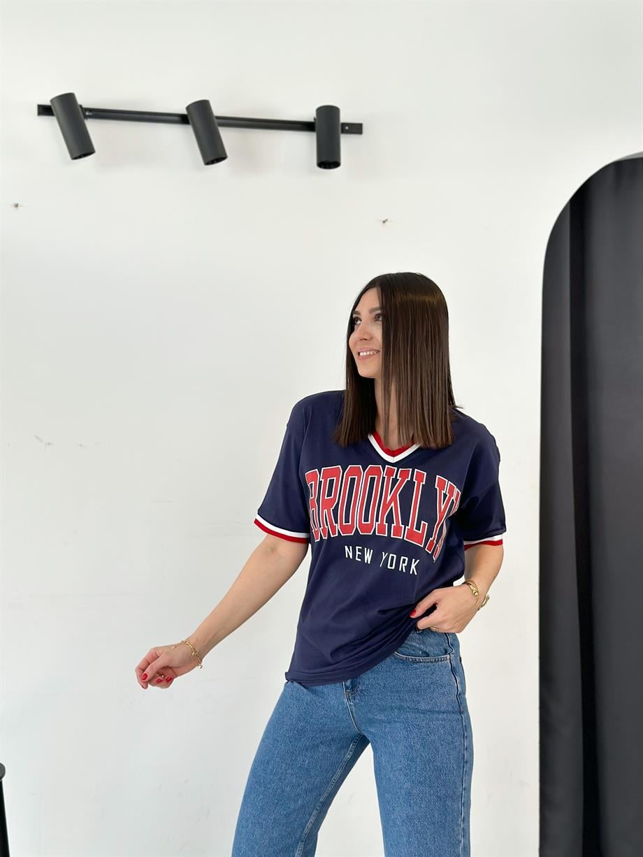 NOPE LACİVERT BASKILI TSHIRT