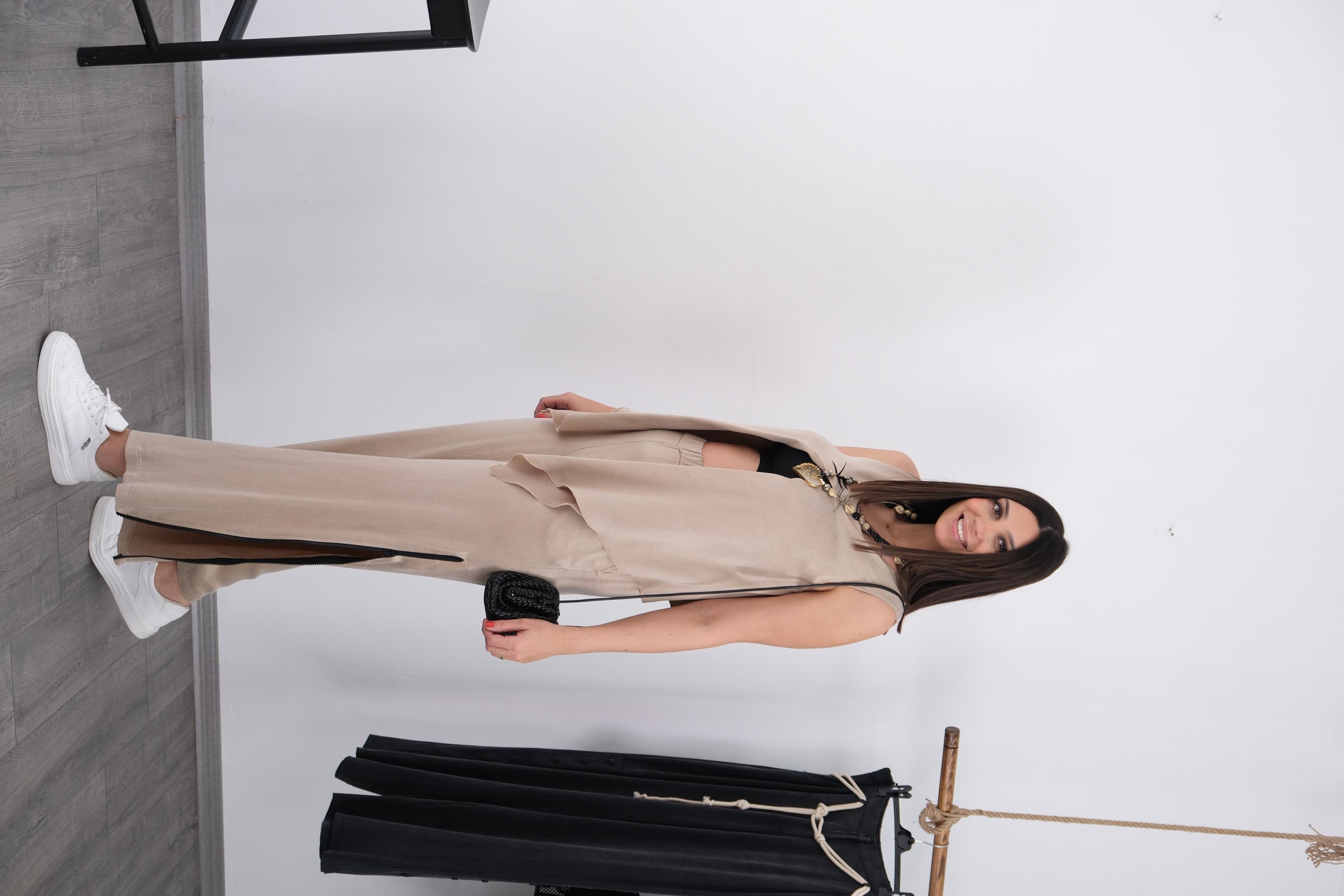 OCALİPTUS YAN FERMUARLI BEJ PANTOLON