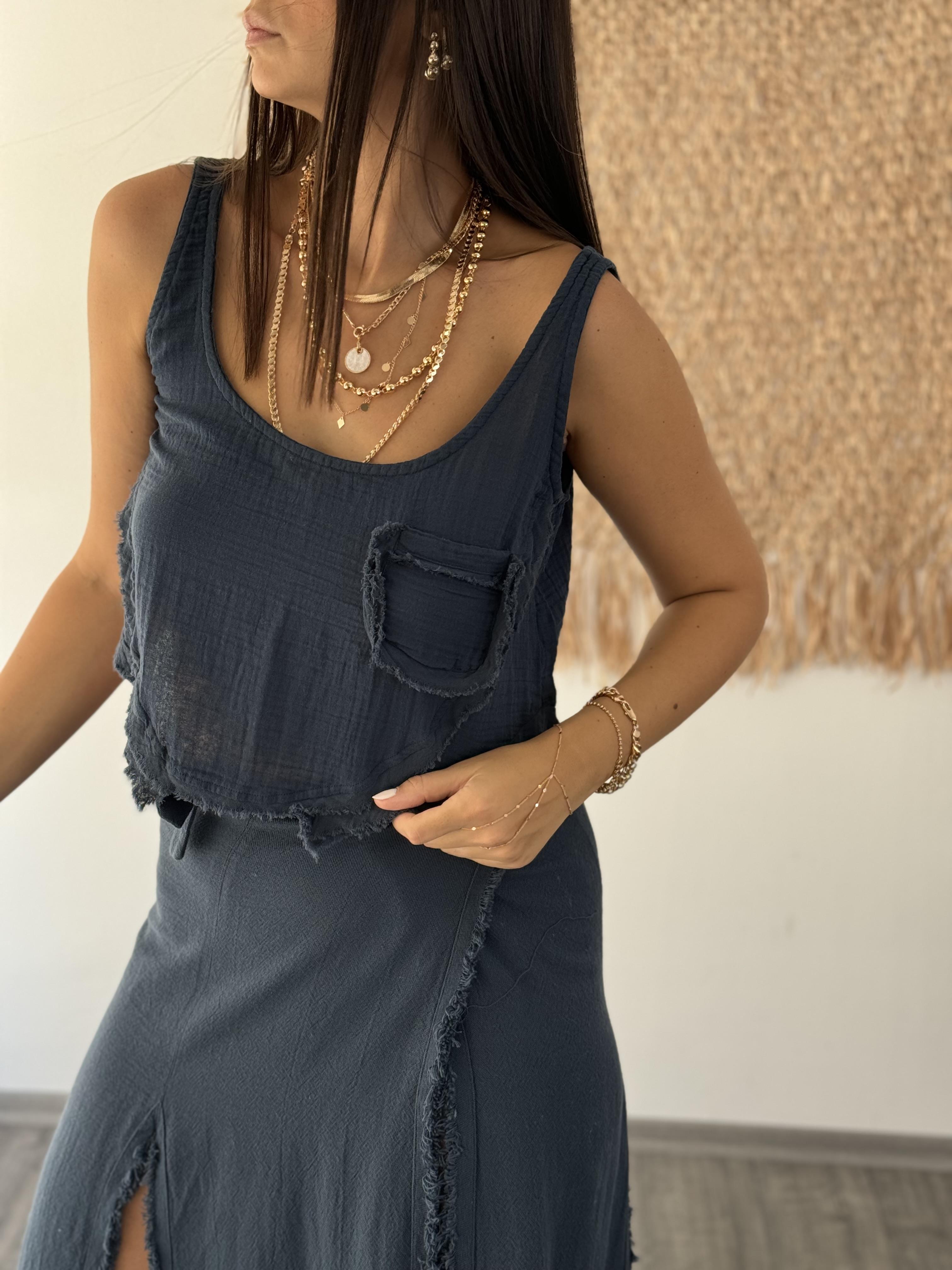 OLA PETROL MÜSLİN BLUZ