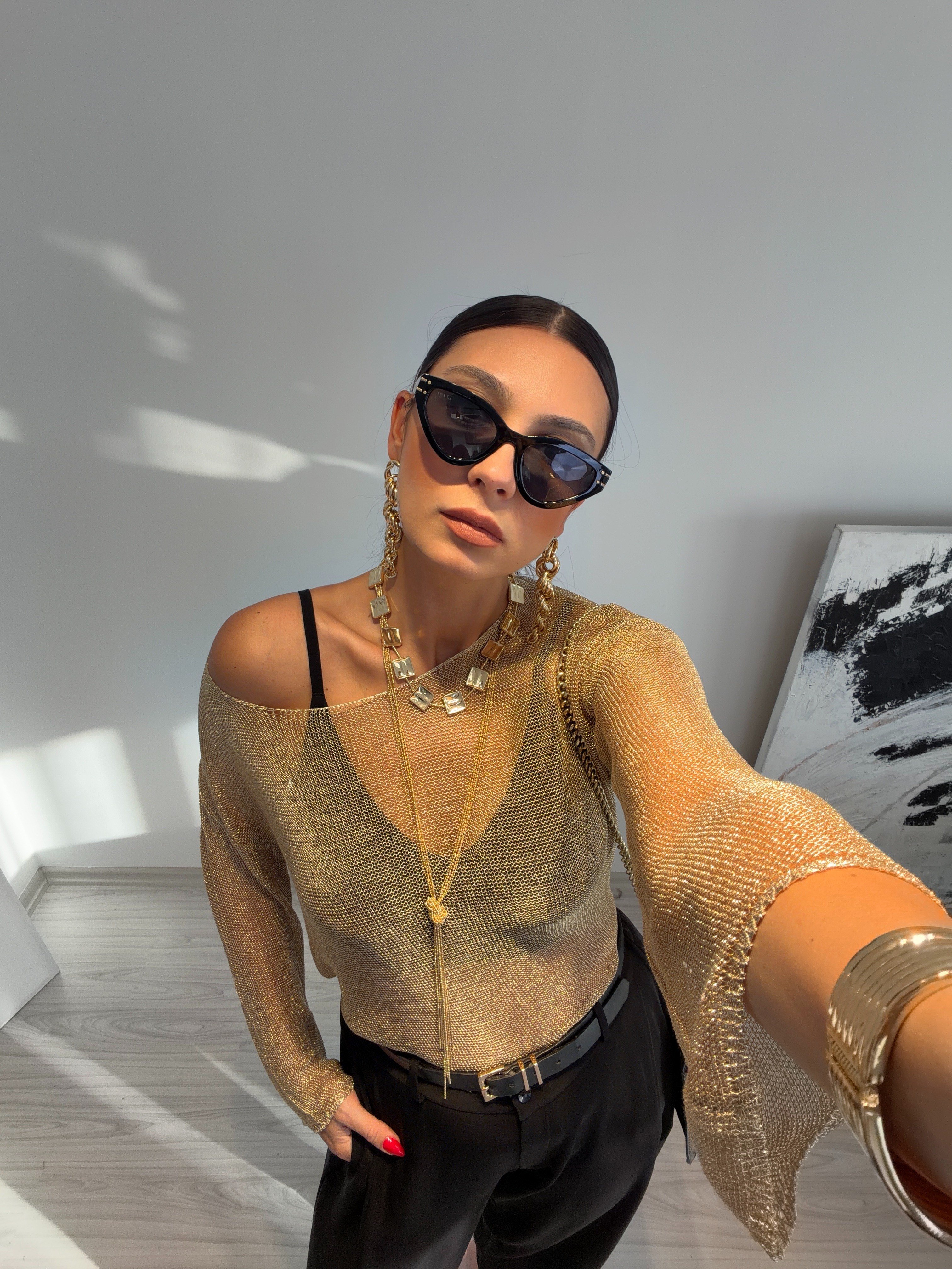 OLİVE GOLD FİLE BLUZ
