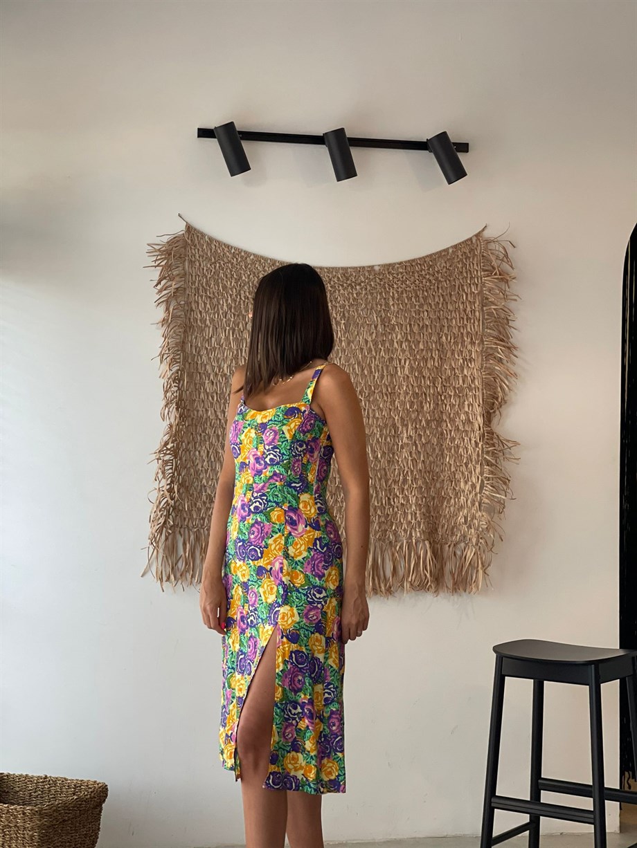 ORDİNA KALIN ASKLI DESENLİ ELBİSE