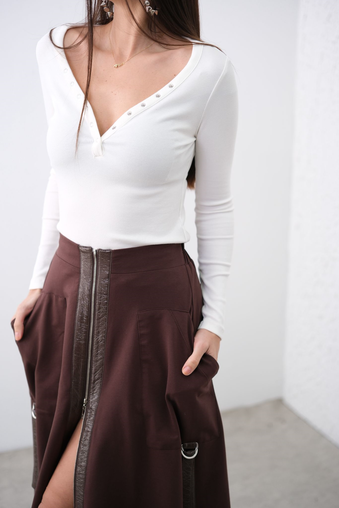 PARLY DERİ DETAYLI KAHVE ETEK