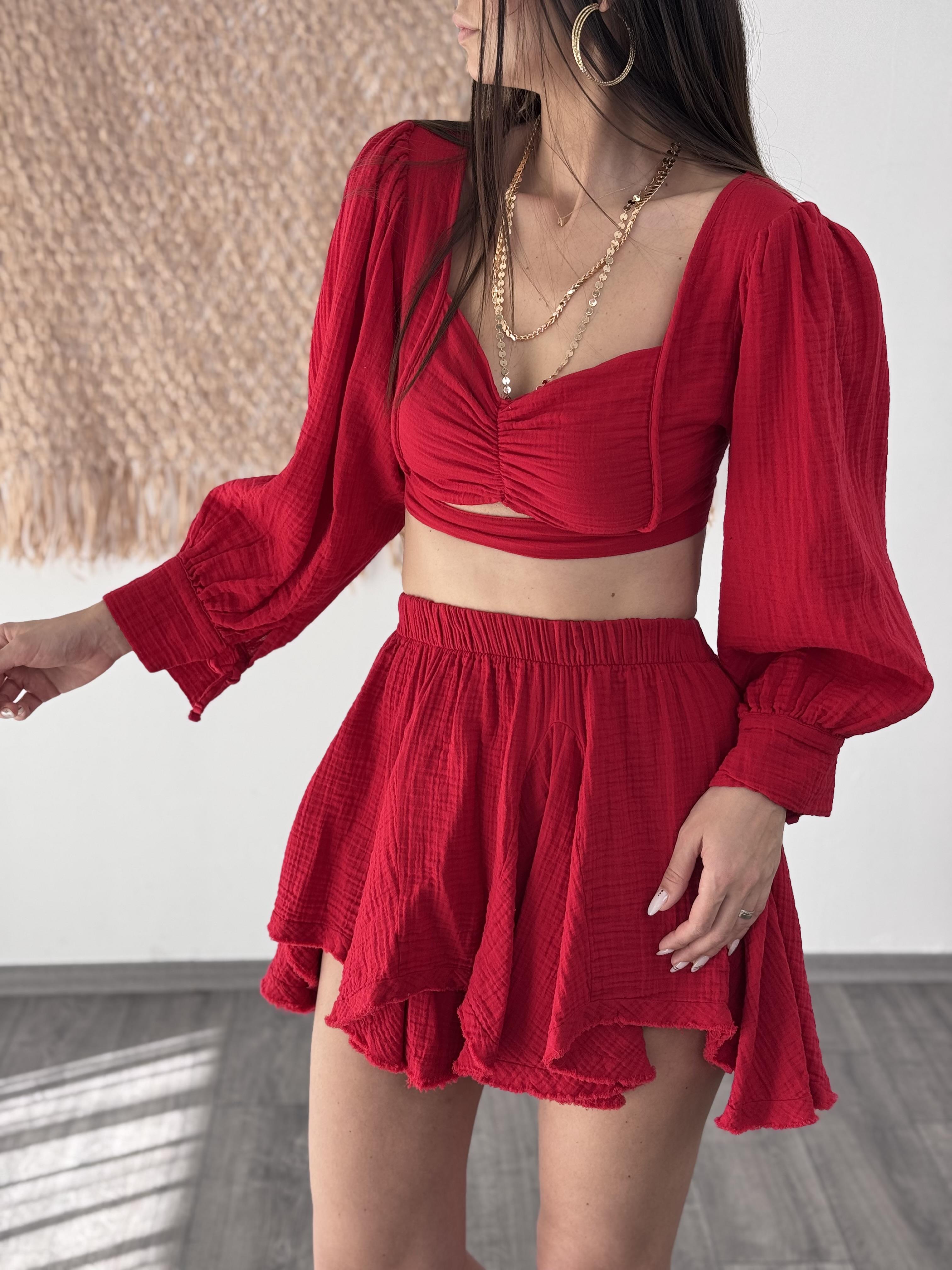 PATNOS ASİMETRİK VİŞNE MÜSLİN ETEK