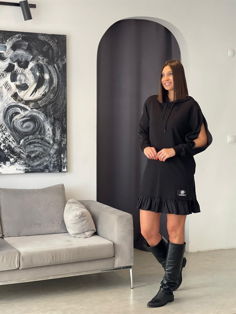 PAULA ETEĞİ SİYAH TASARIM ELBİSE