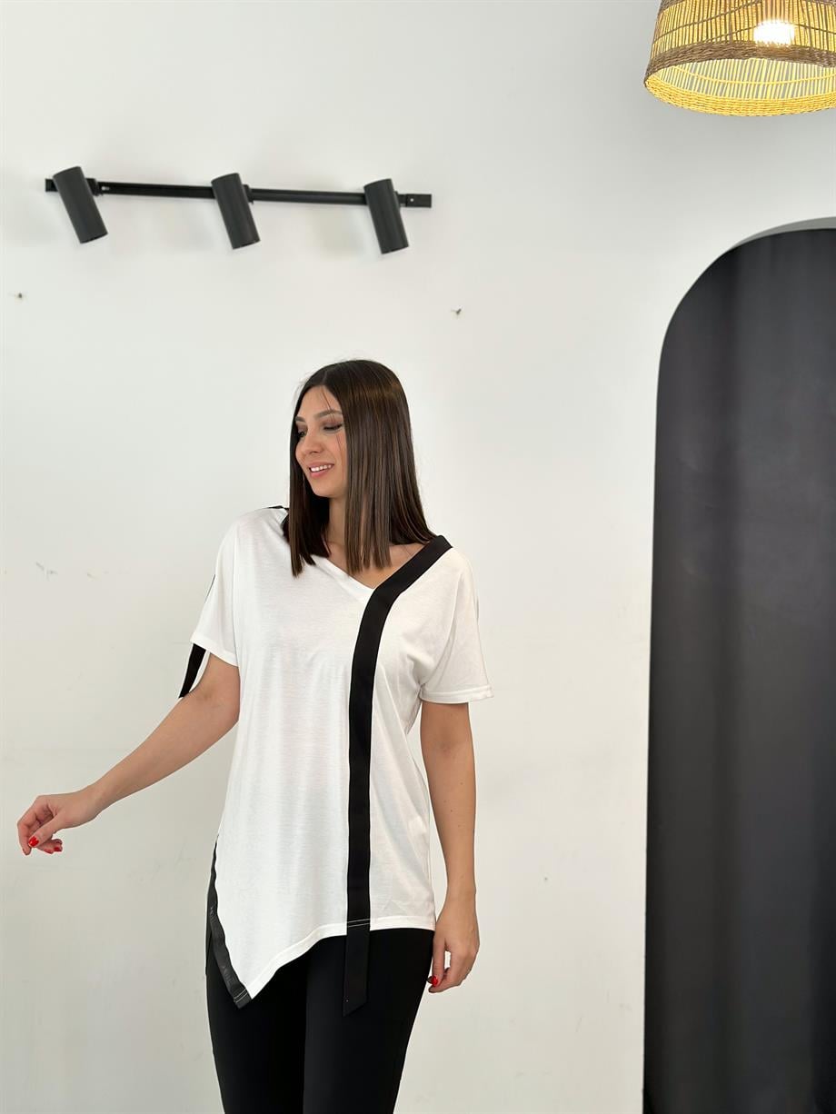 PERLA TASARIM BEYAZ BLUZ