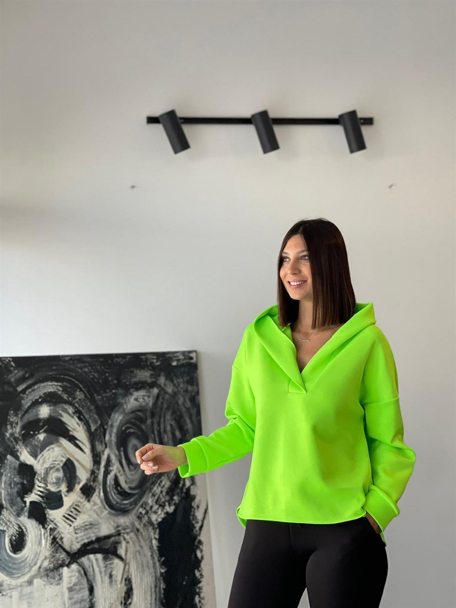 PETA NEON YEŞİL MODAL SWEATHIRT
