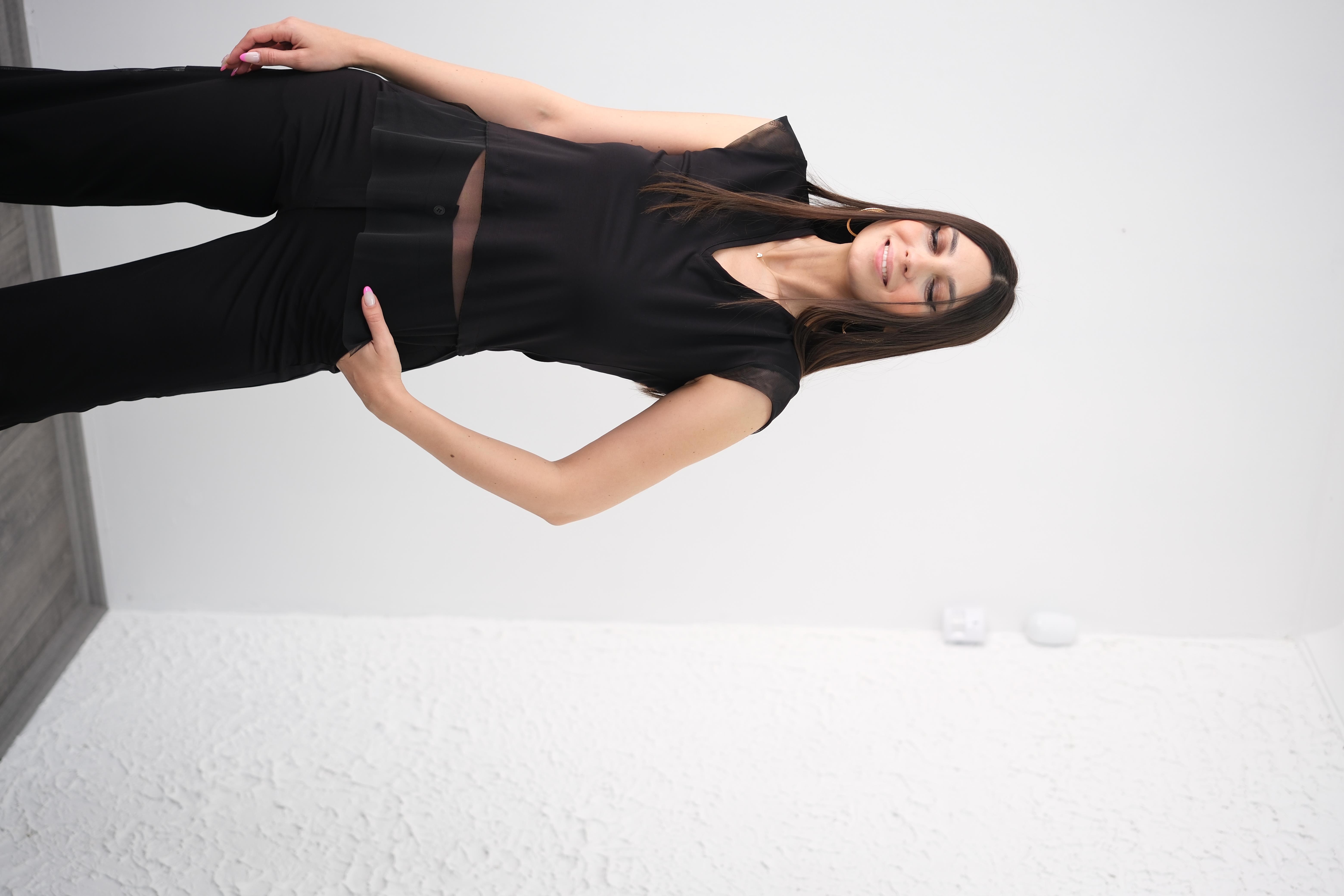 PETER TÜL DETAYLI SİYAH BLUZ