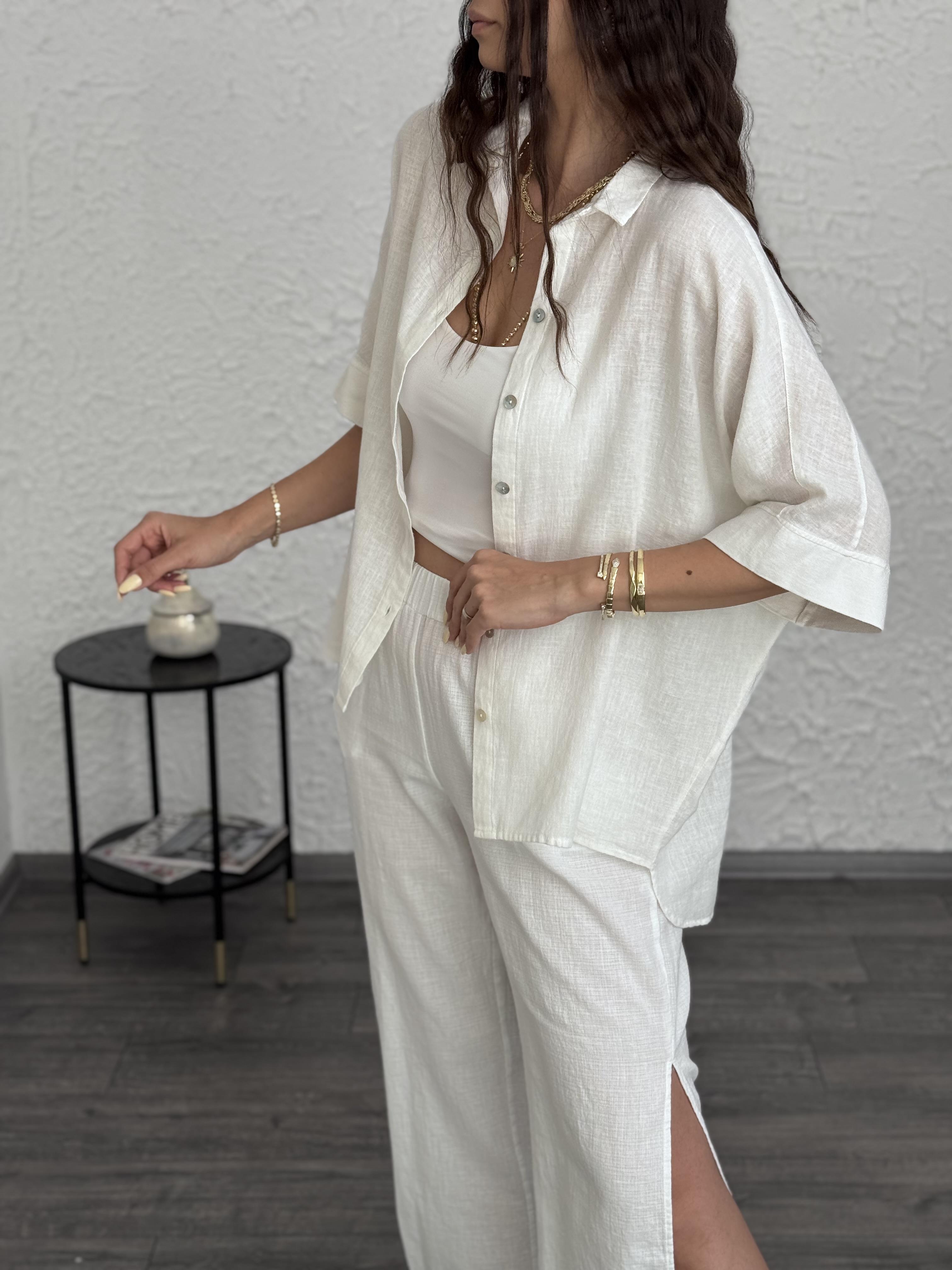 PİNE KETEN BEYAZ GÖMLEK