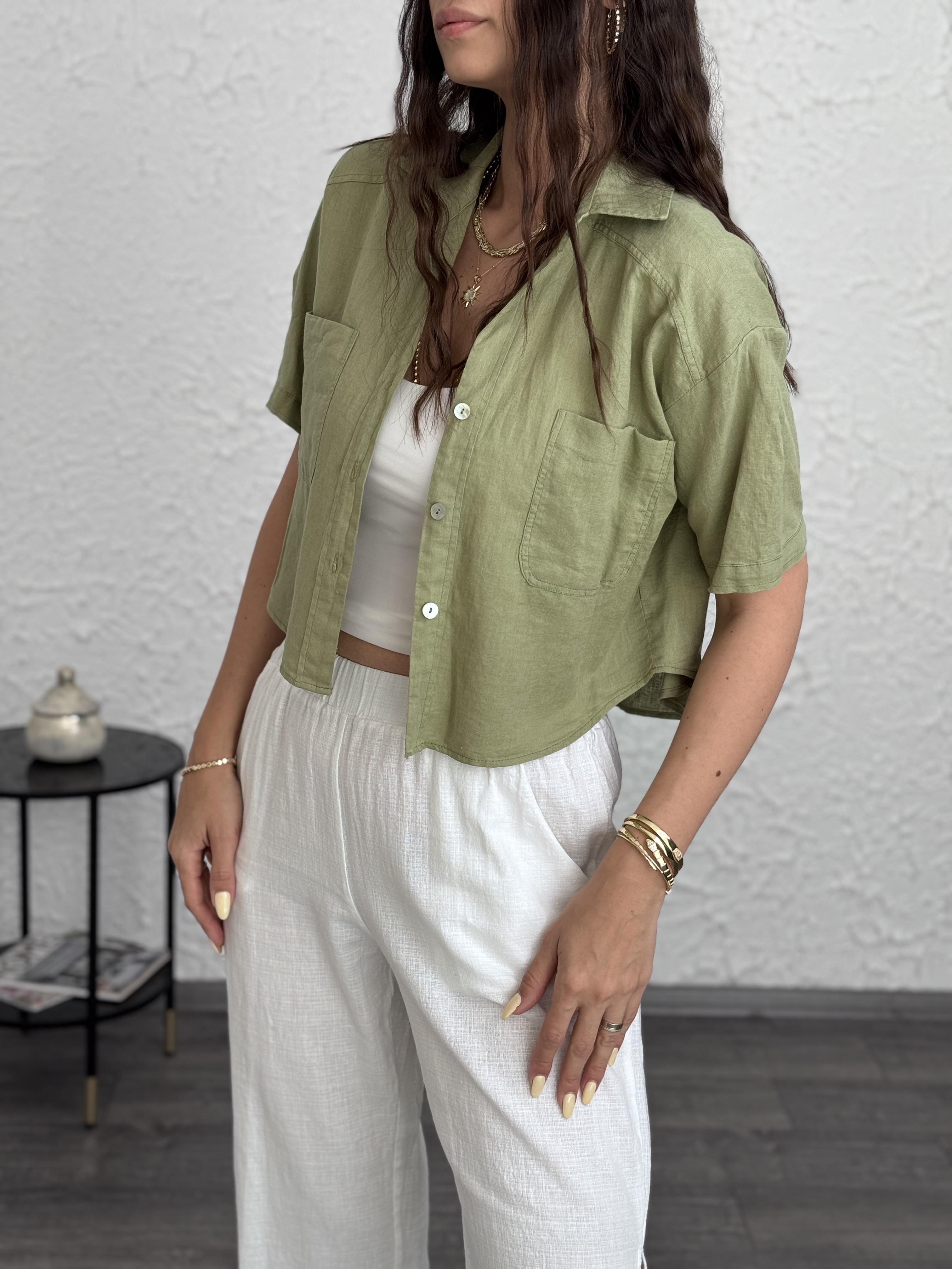 PİTE KETEN SAGE GREEN GÖMLEK