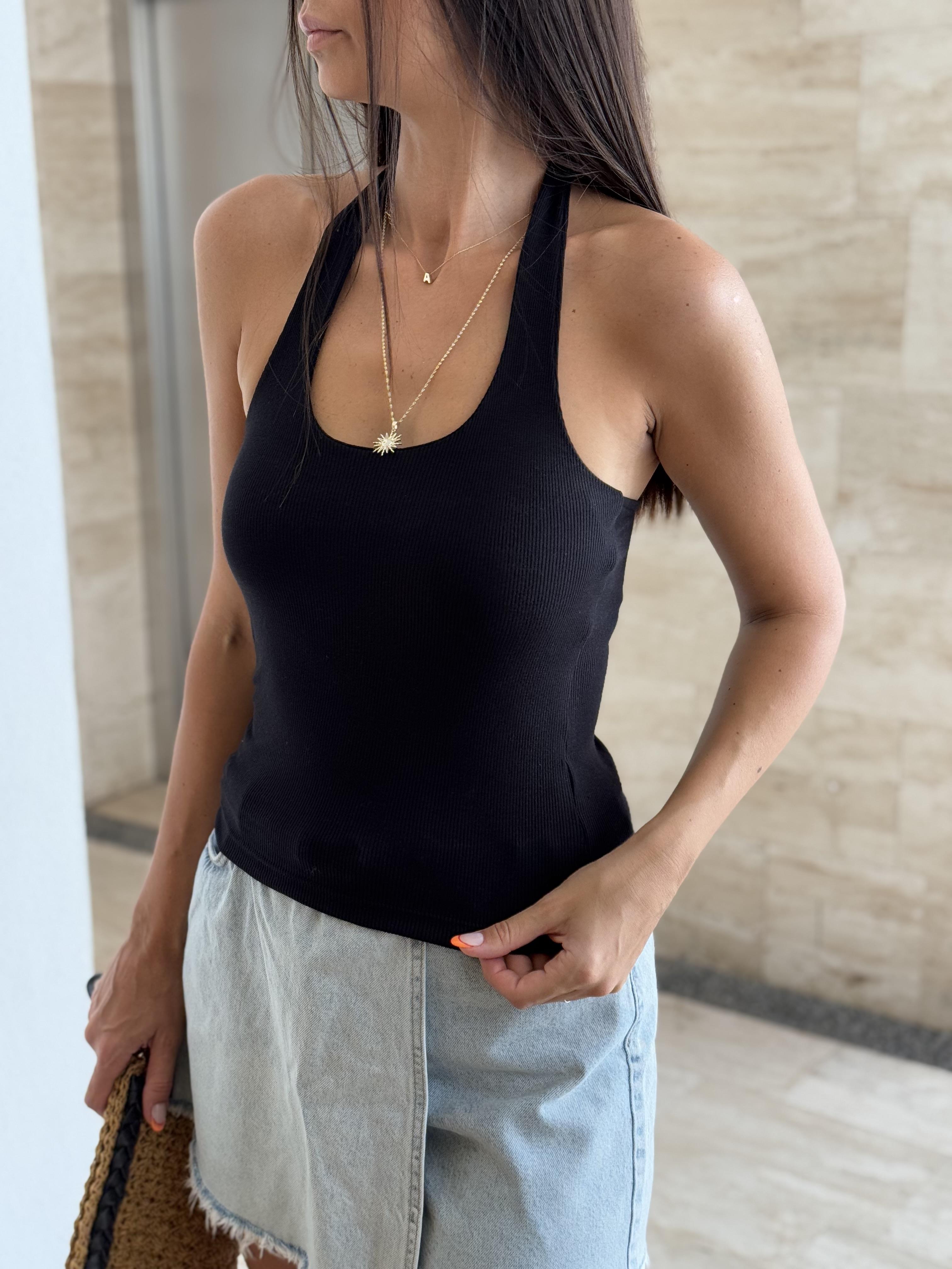 PİVA BOYUNDAN GEÇMELİ SİYAH BLUZ