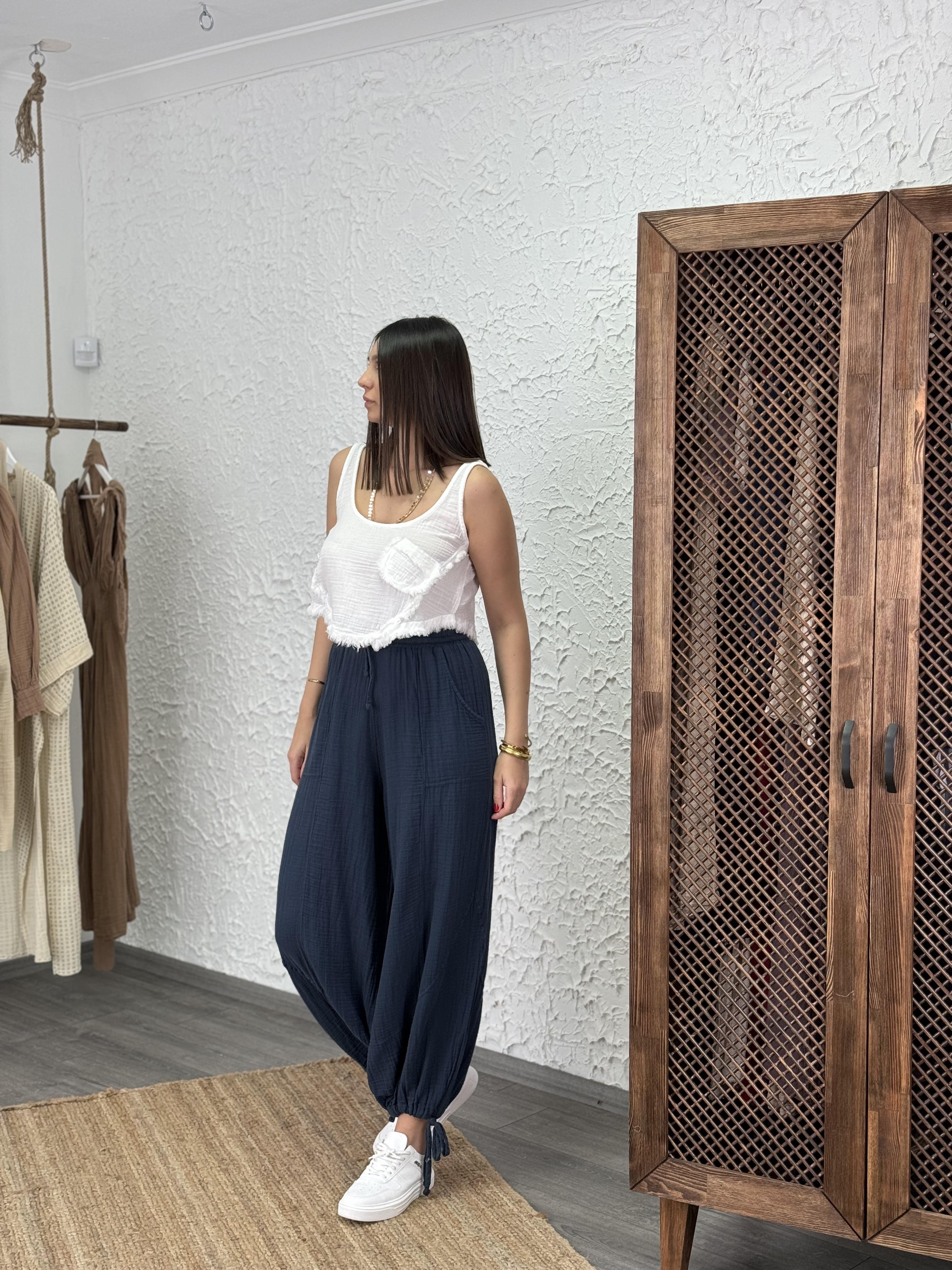 POLİA PETROL MAVİ PAÇA LASTİKLİ PANTOLON