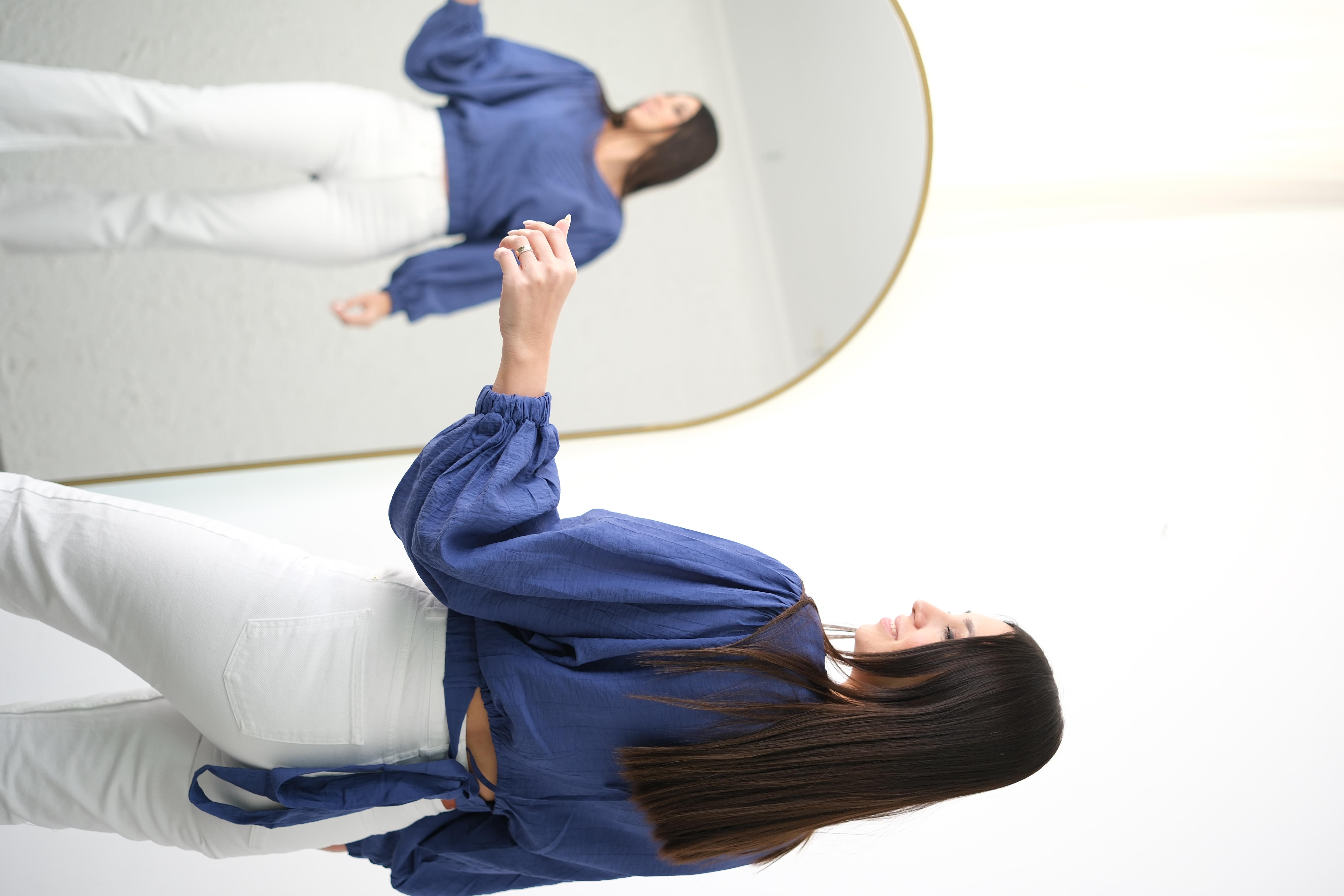 PORE MAVİ TASARIM BLUZ