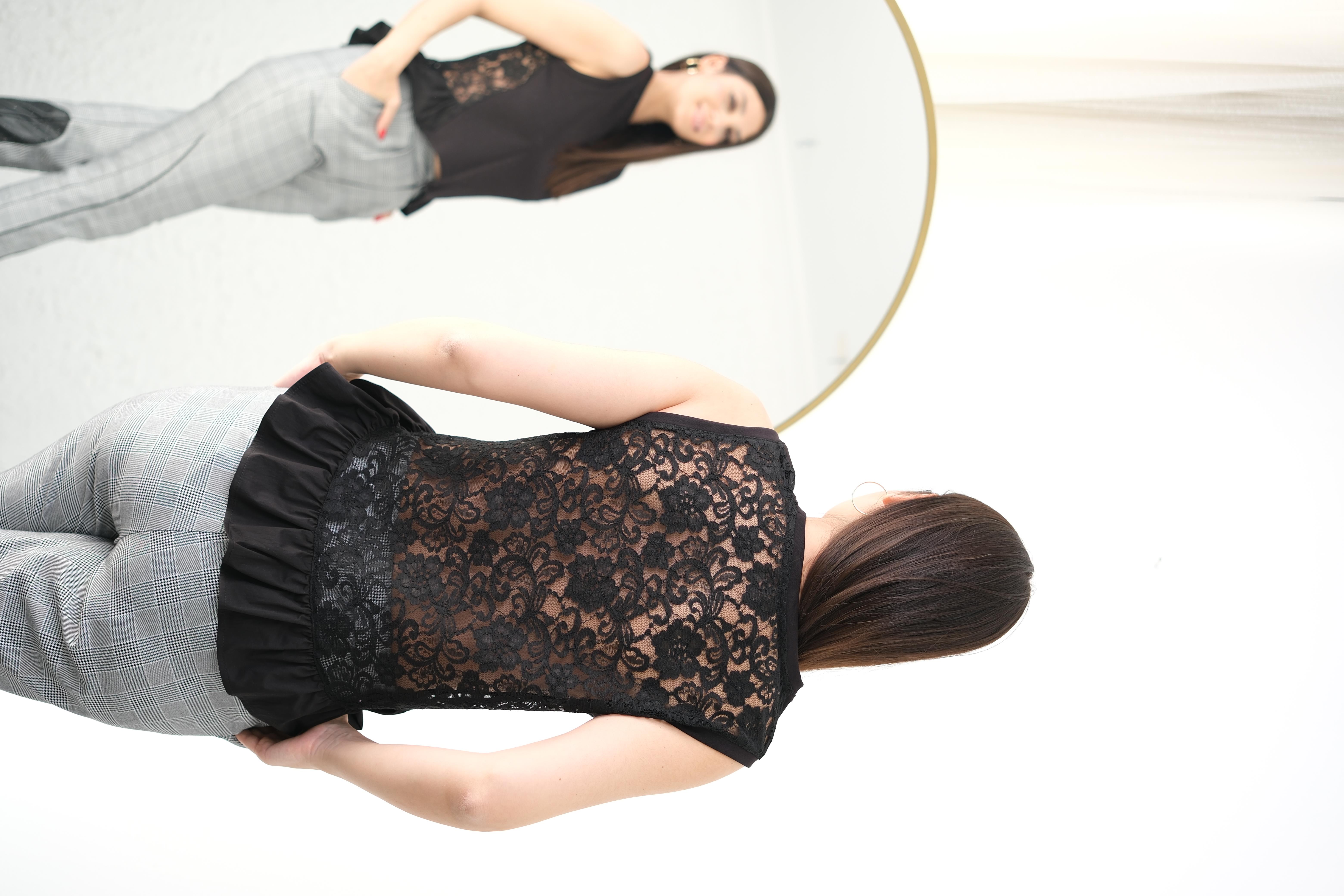 POTE SIRTI DANTEL SİYAH BLUZ