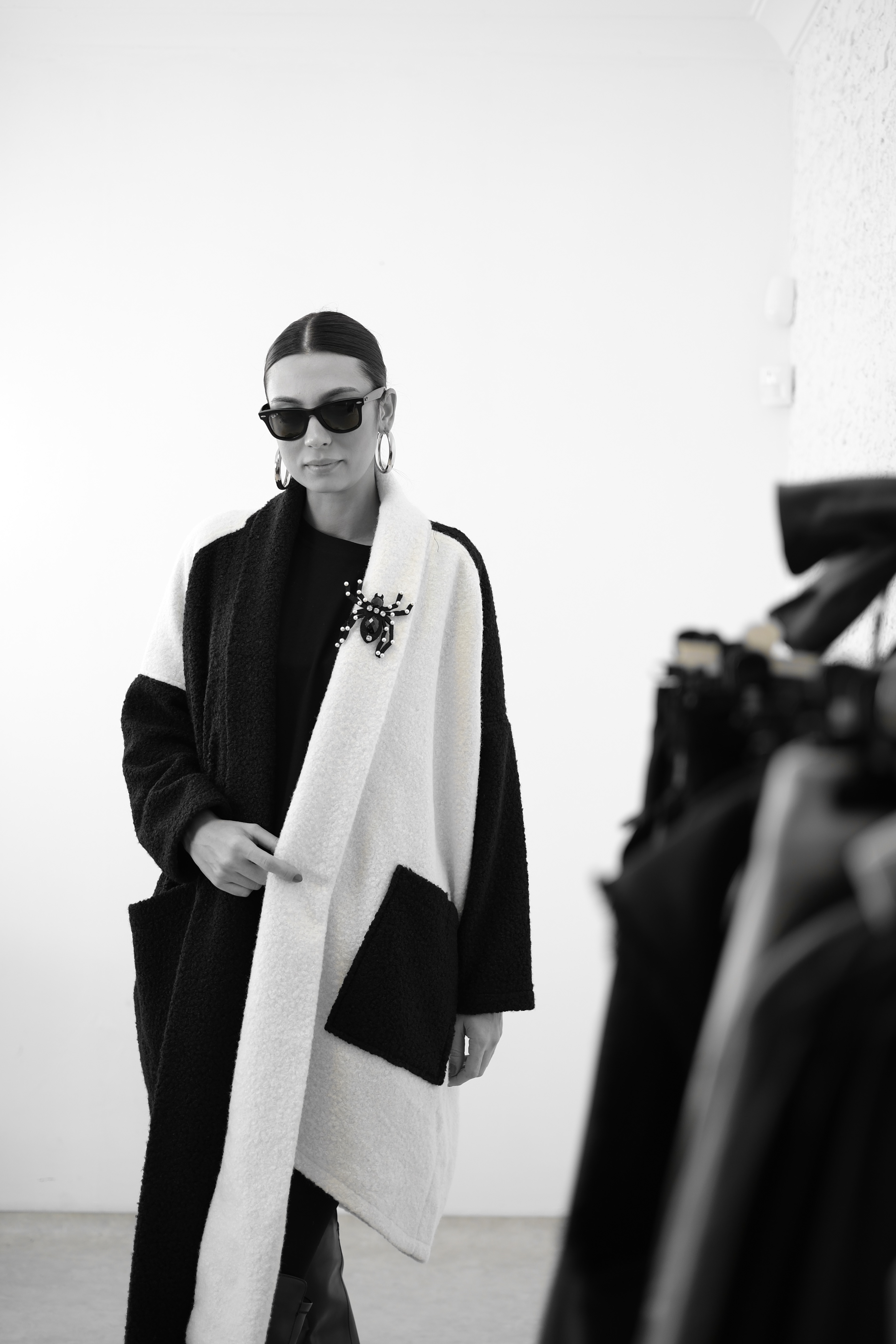 POTİ SİYAH BEYAZ TASARIM CEKET