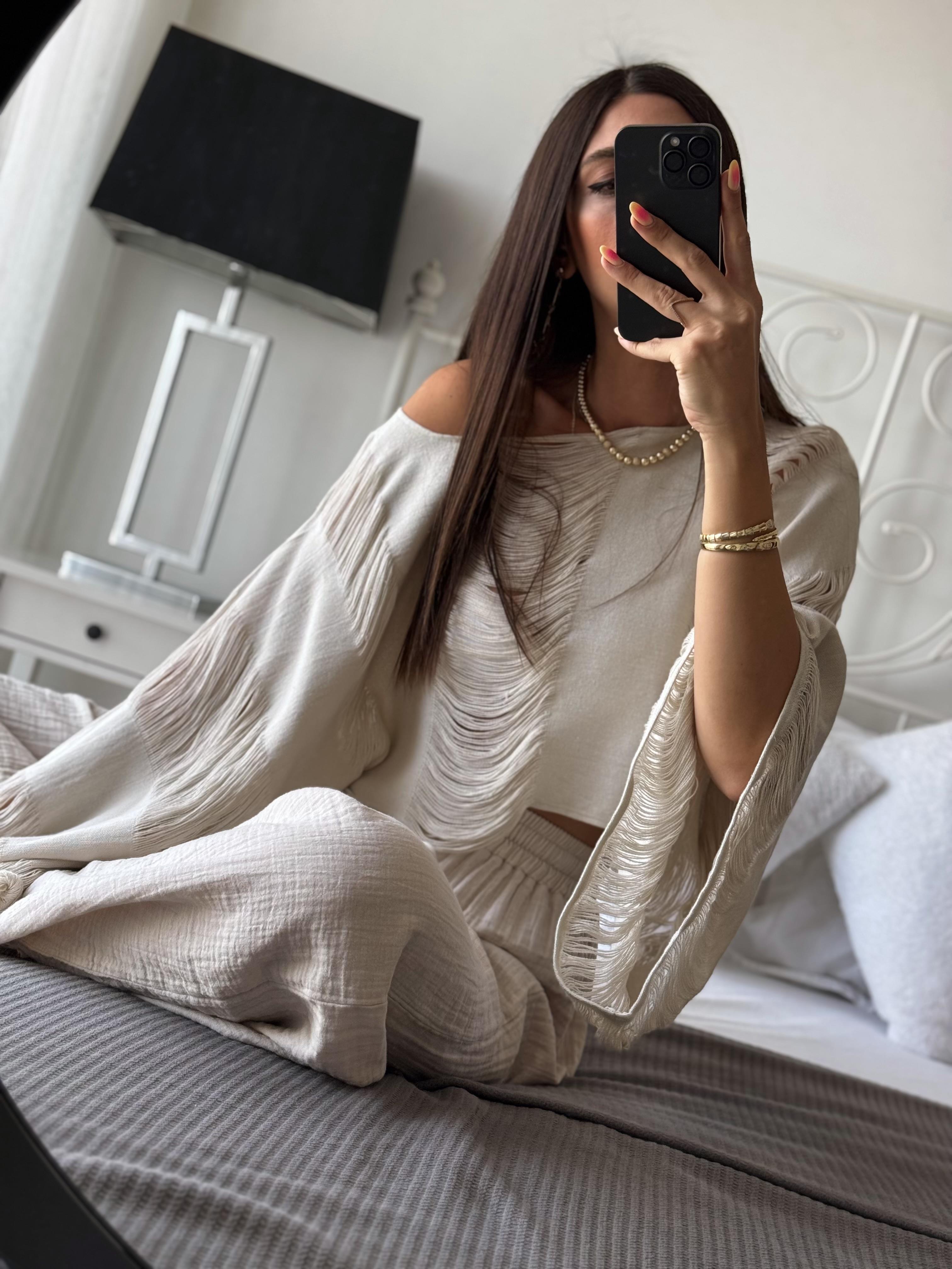 PUERTO HANDMADE SİSBEYAZI BLUZ