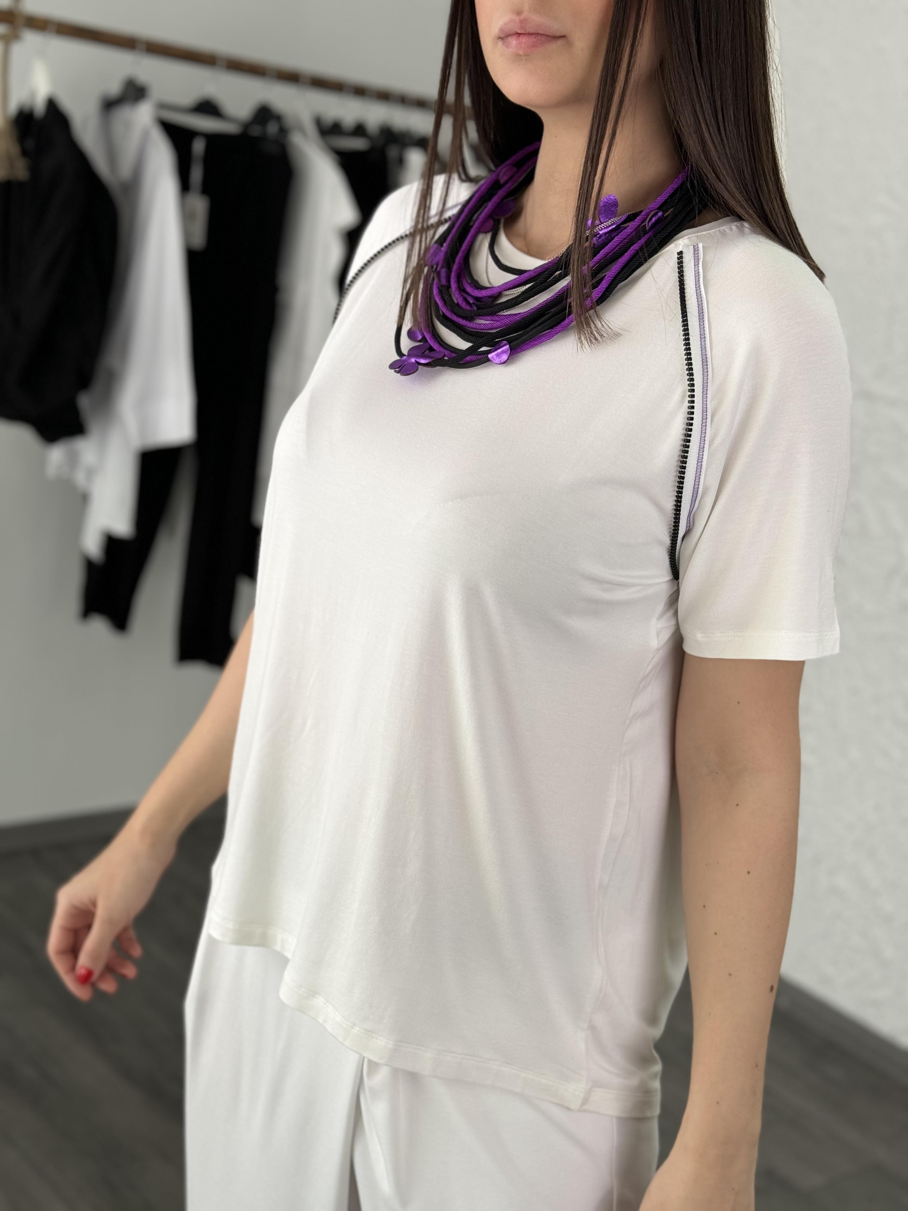 PURPLE ŞERİTLİ BEYAZ BLUZ