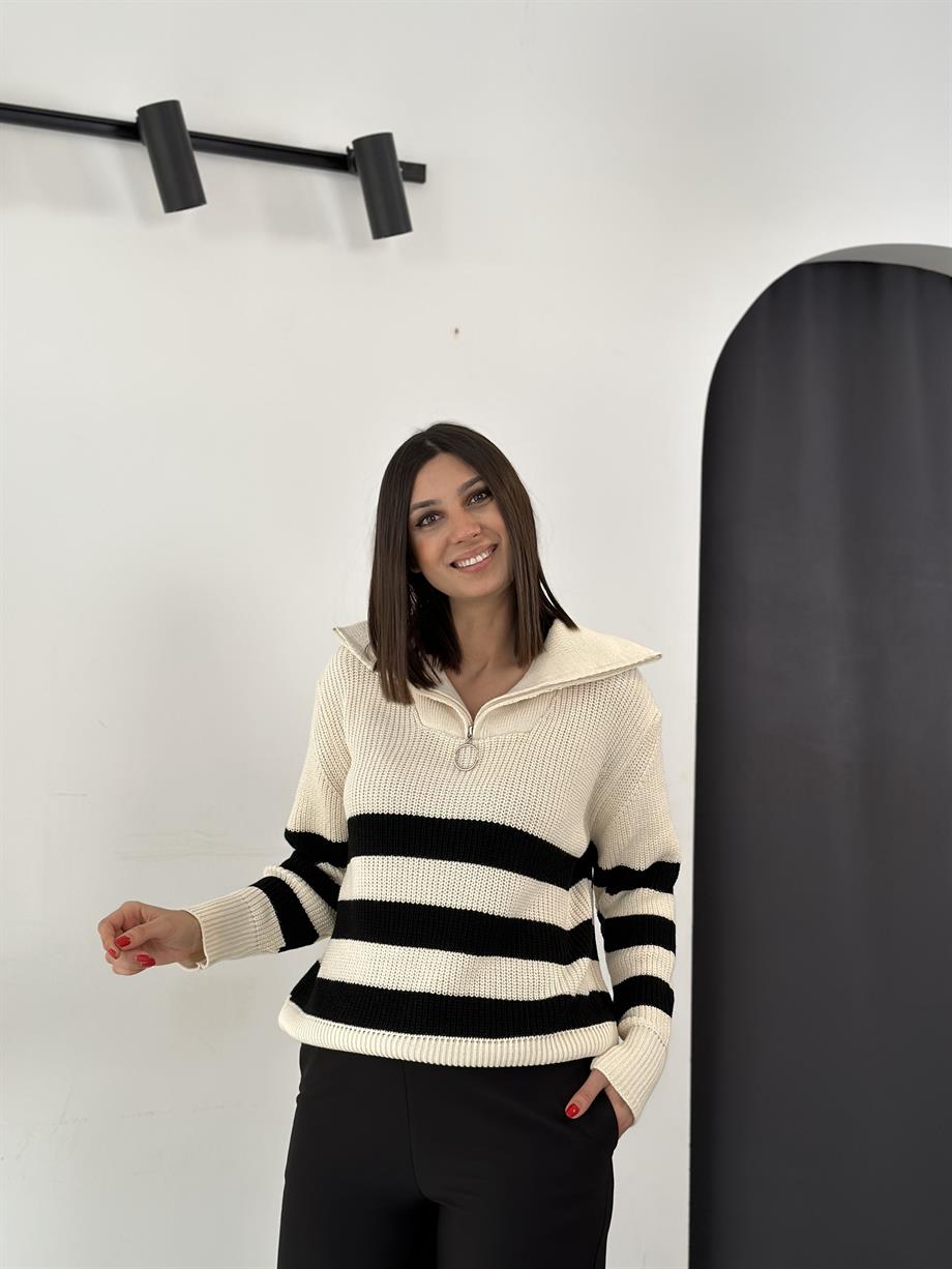 REYNA ÇİZGİLİ KREM KAZAK