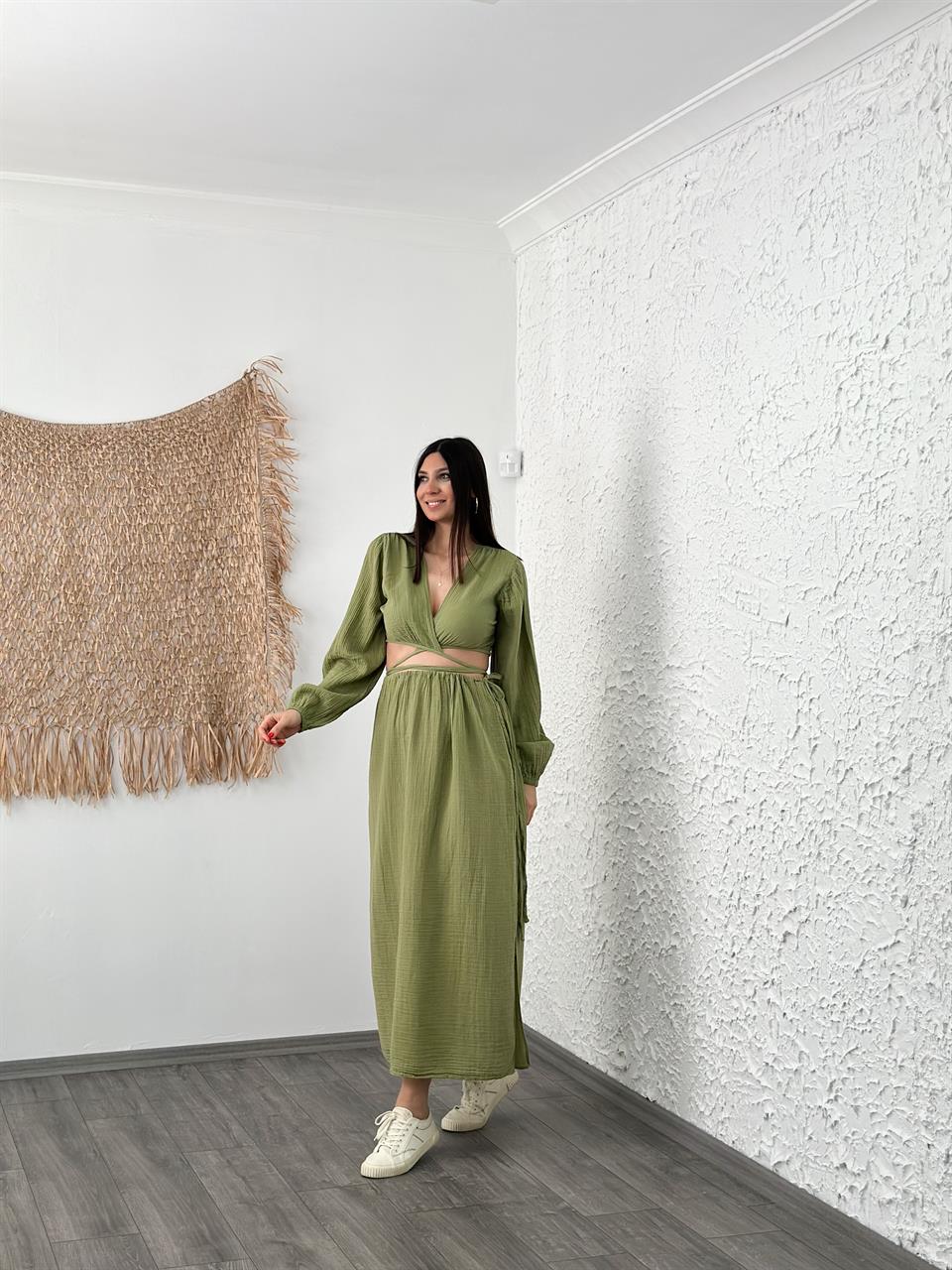 RİCHA BEL BÜZGÜLÜ SAGE GREEN ETEK