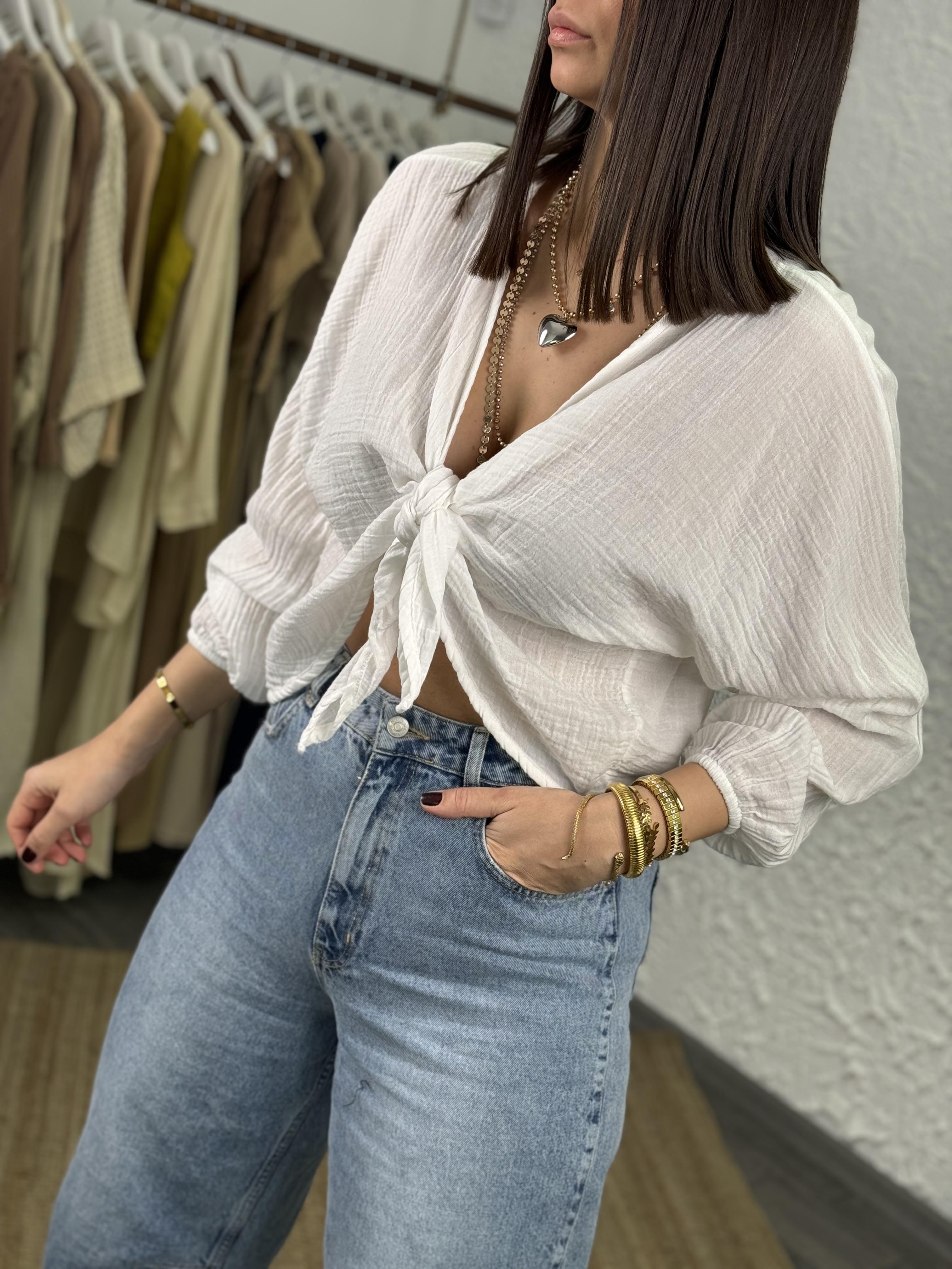 RİGA ÖN BAĞLAMALI BEYAZ BLUZ