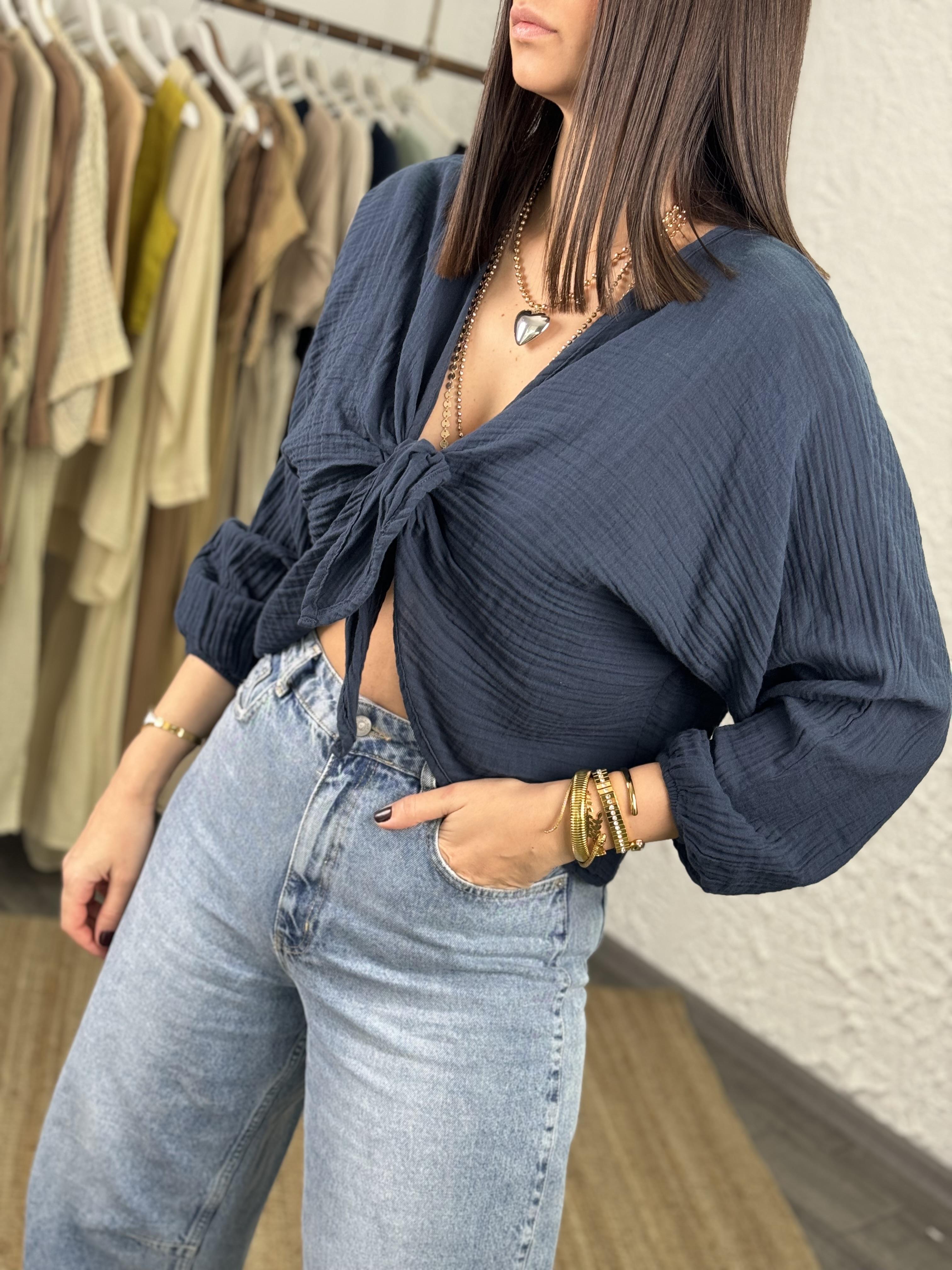 RİGA ÖN BAĞLAMALI PETROL BLUZ