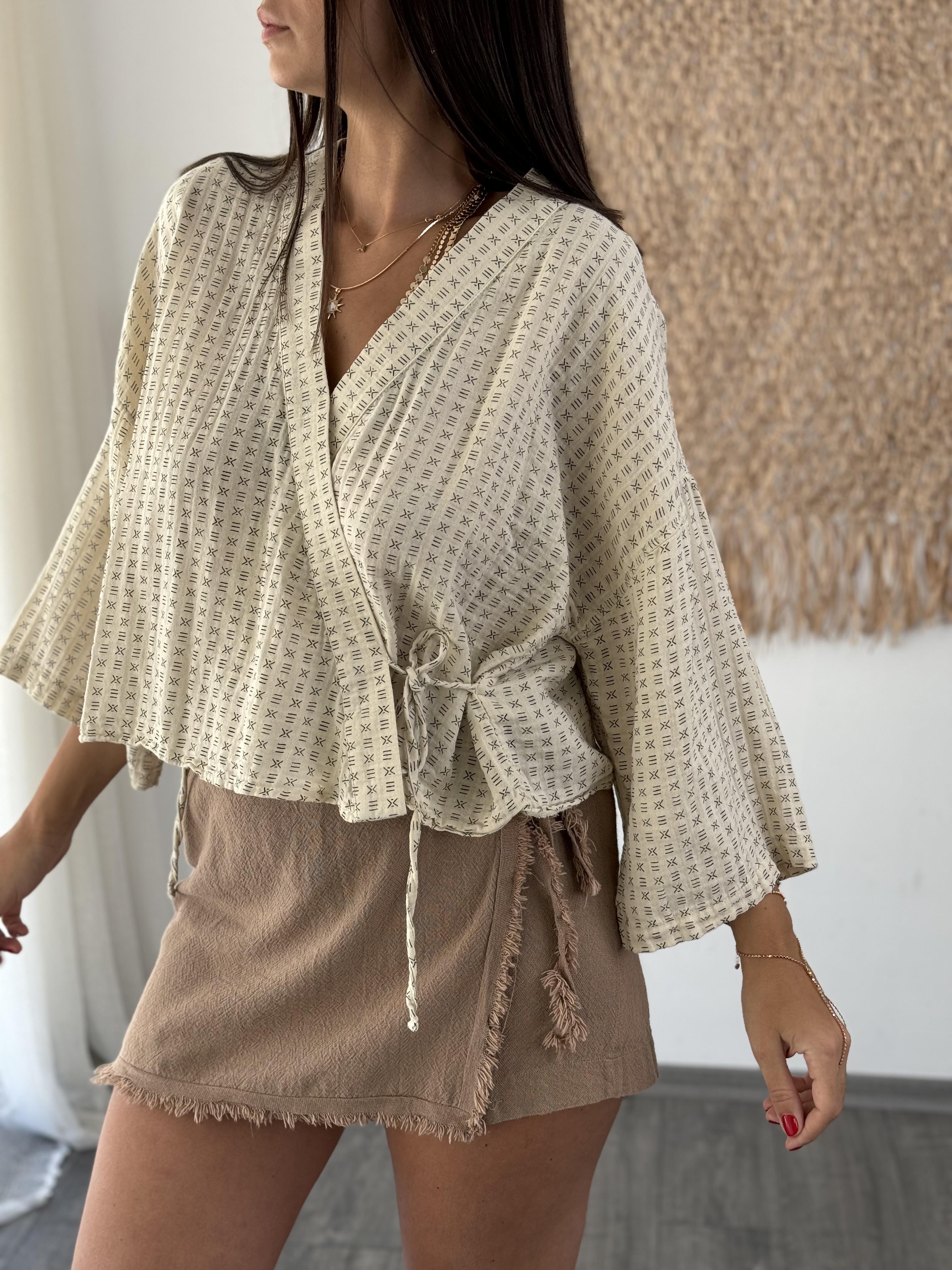 ROMEN DESENLİ MÜSLİN BLUZ