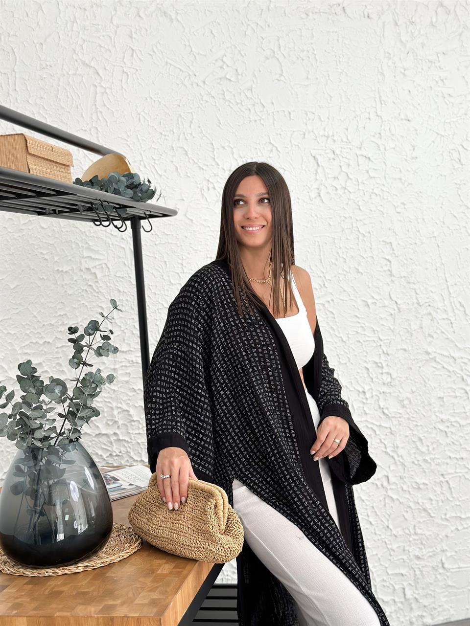 ROMEN SİYAH UZUN KAFTAN