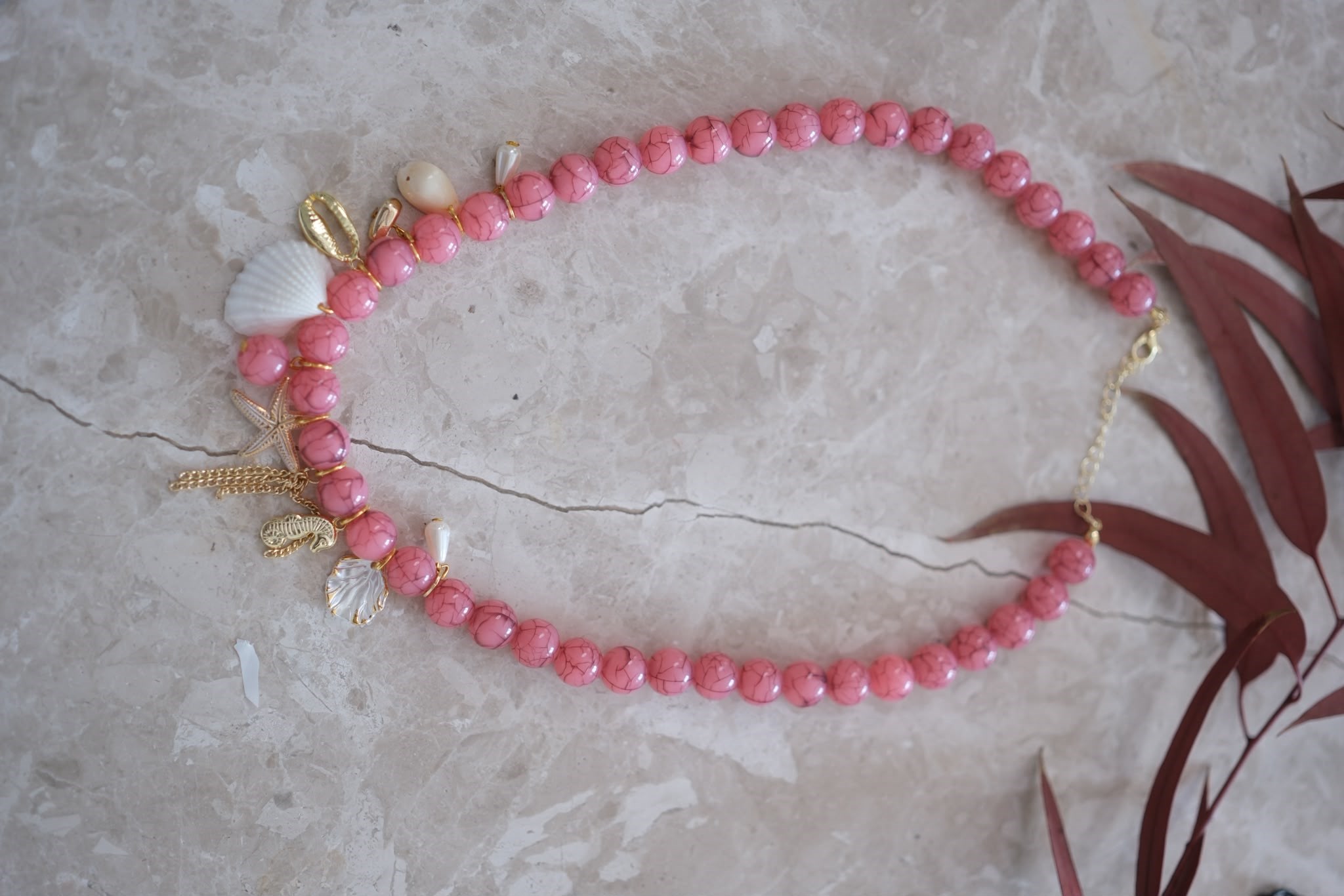 ROSE PEMBE DENİZ KABUĞU KOLYE